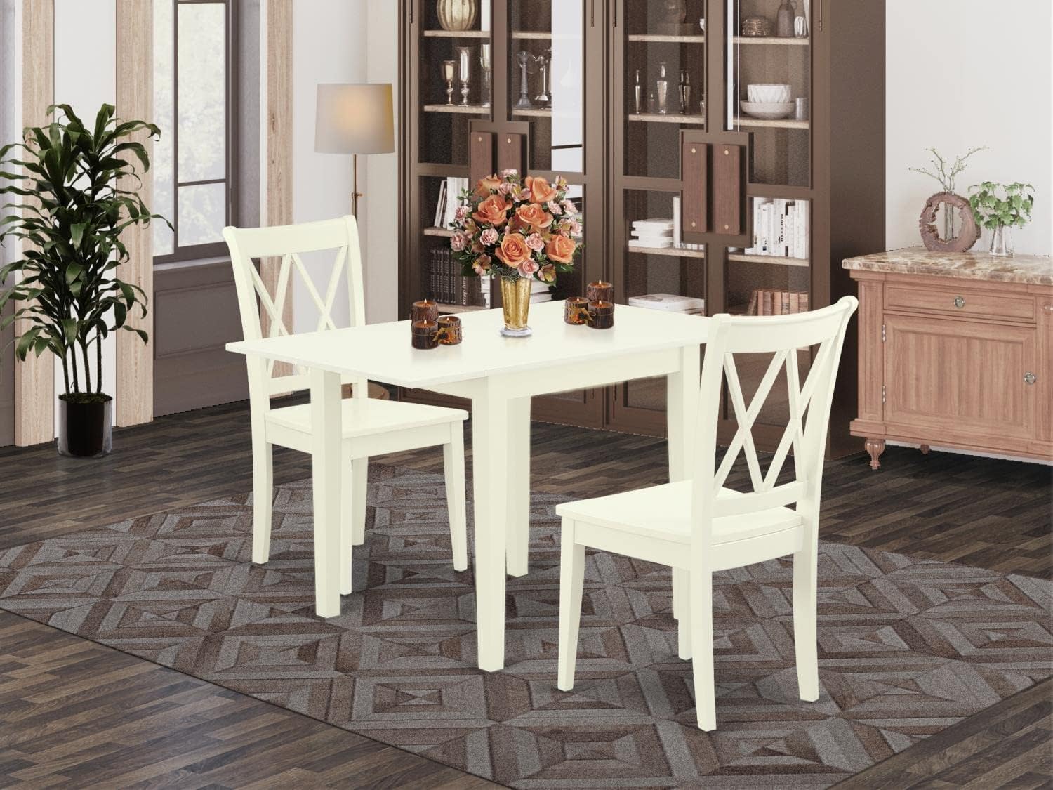 East West Furniture NDCL3-LWH-W 3-Piece Modern Dining Table Set with Drop-Leaf Rectangular Wooden Table & 2 Chairs, 30x48 Inch, Linen White – Perfect for Small Spaces, Apartments, and Cozy Breakfast Nooks