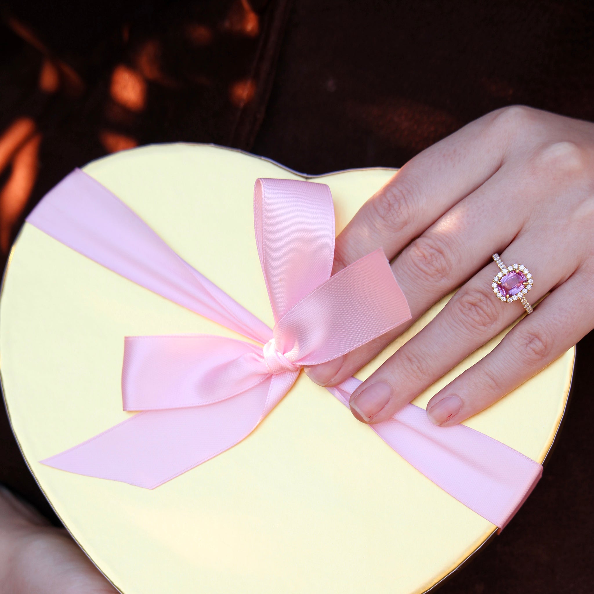 2.10ctw Pink Sapphire & Diamond Pavé 18K Yellow Gold Ring for Women - Elegant Engagement, Wedding, Anniversary Gift - Perfect for Valentine's Day & Special Occasions