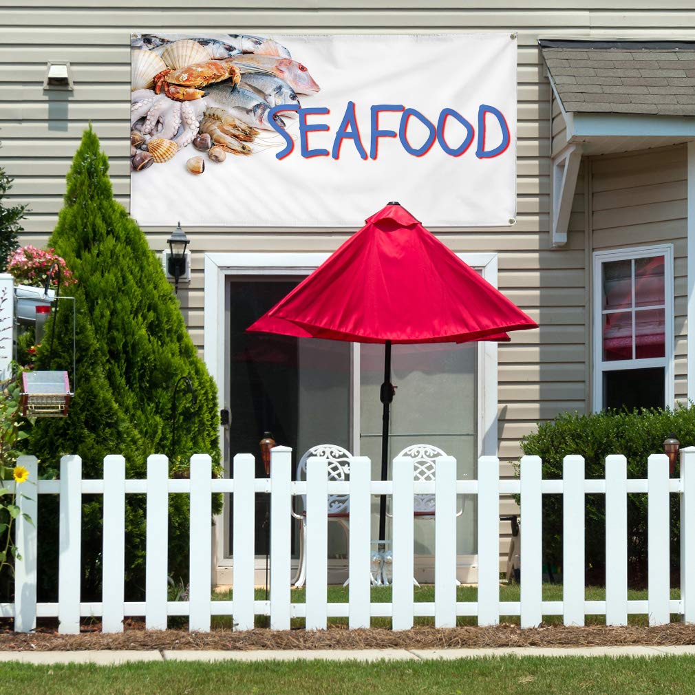 Custom Vinyl Banner for Seafood Restaurant, Cafe & Bar - Weatherproof Outdoor Sign with 4 Grommets (24x36 Inches) - Perfect for Business Advertising, Events & Yard Signs