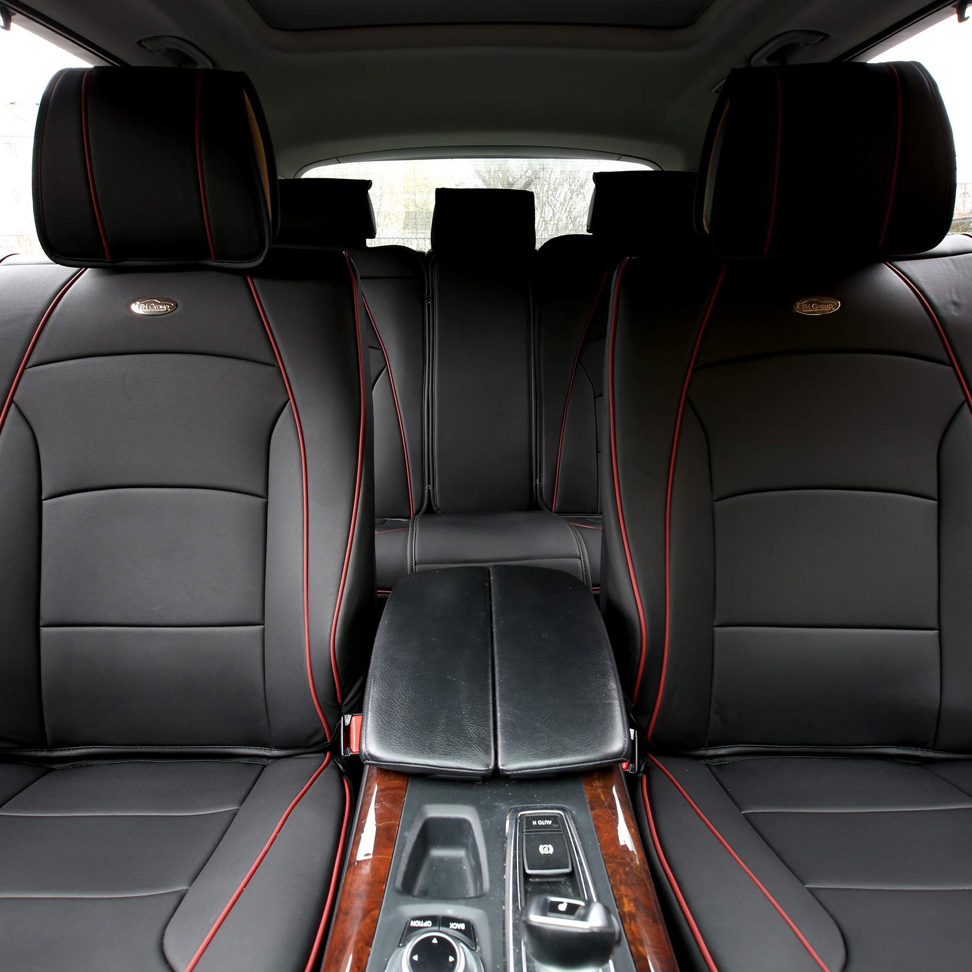 TLH Ultra Comfort Leatherette Seat Cushions Full Set - Universal Fit for Cars, Trucks & SUVs | Black & Red Faux Leather Waterproof Car Seat Covers | Seat Protector for Driving Comfort & Long Trips