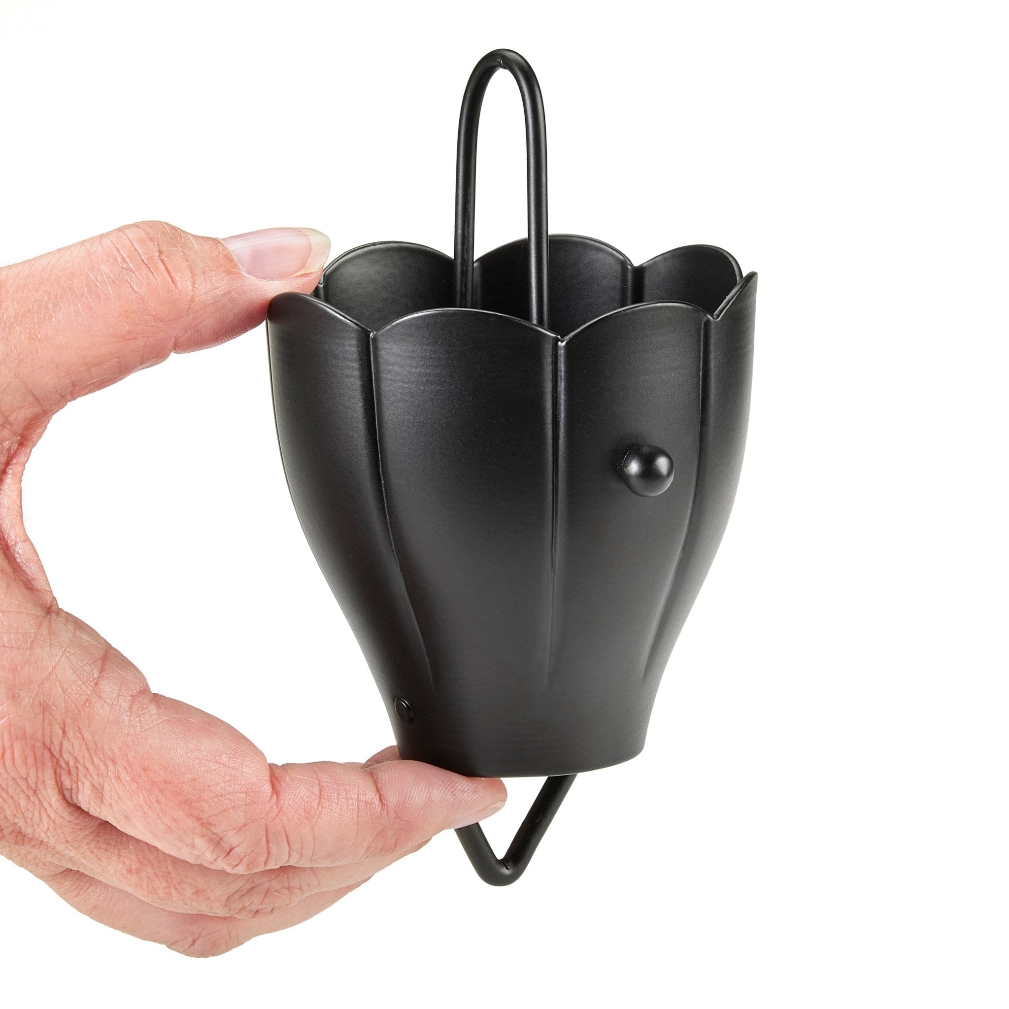 Black Crocus Rain Chain 8.5 ft with 6 Large Cups - Perfect for Garden Downspout Drainage & Outdoor Waterfall Decor
