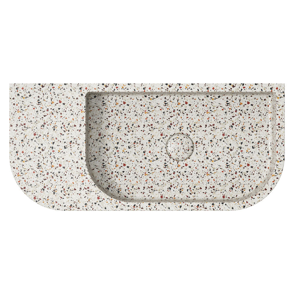 Fienza RB061TZ White Concrete Wall Mount Sink - Modern Terrazzo Bathroom Basin for Vanity, Powder Room & Farmhouse Decor