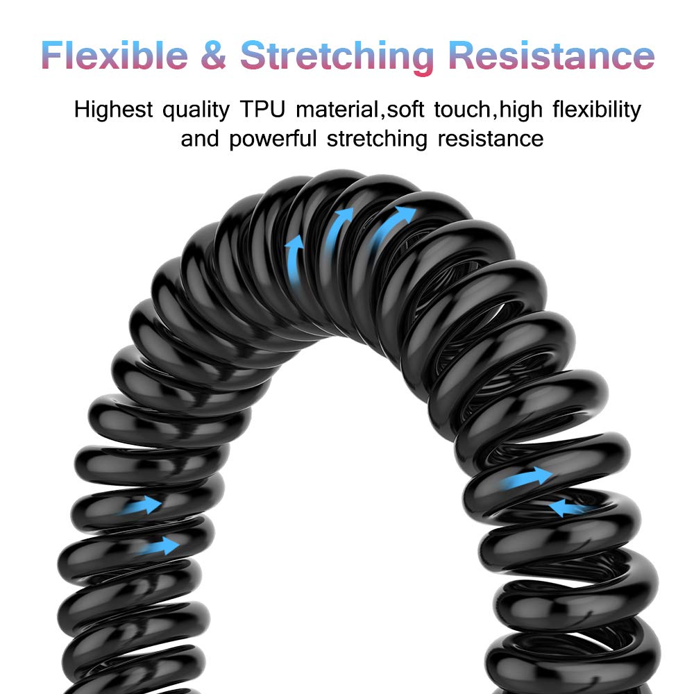 2-Pack 4ft Coiled USB C Fast Charging Cable for Car - Spring USB Type C Charger Compatible with Samsung Galaxy S10/S9/S8/Note 8/9, LG G7/G6/G5, Google Pixel 2 - Durable & Tangle-Free (Black) - Perfect for Road Trips & Daily Commuting