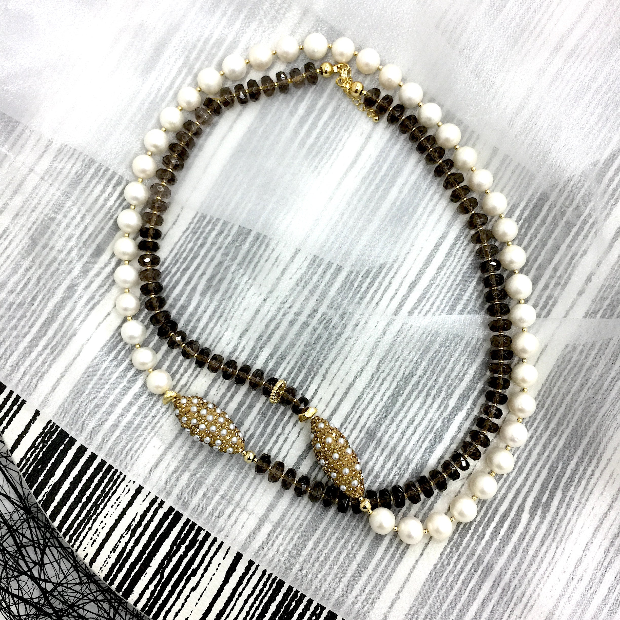Elegant Smoky Quartz & Freshwater Pearls Multi-Way Adjustable Necklace AN021 - Perfect for Weddings, Parties & Everyday Wear