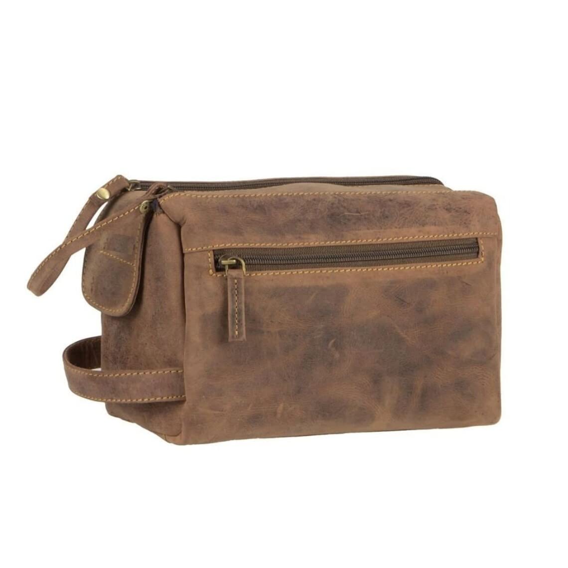 Premium AAMISH Genuine Leather Toiletry Bag - Unisex Travel Dopp Kit for Men & Women (Brown) - Perfect for Business Trips, Gym Essentials & Weekend Getaways