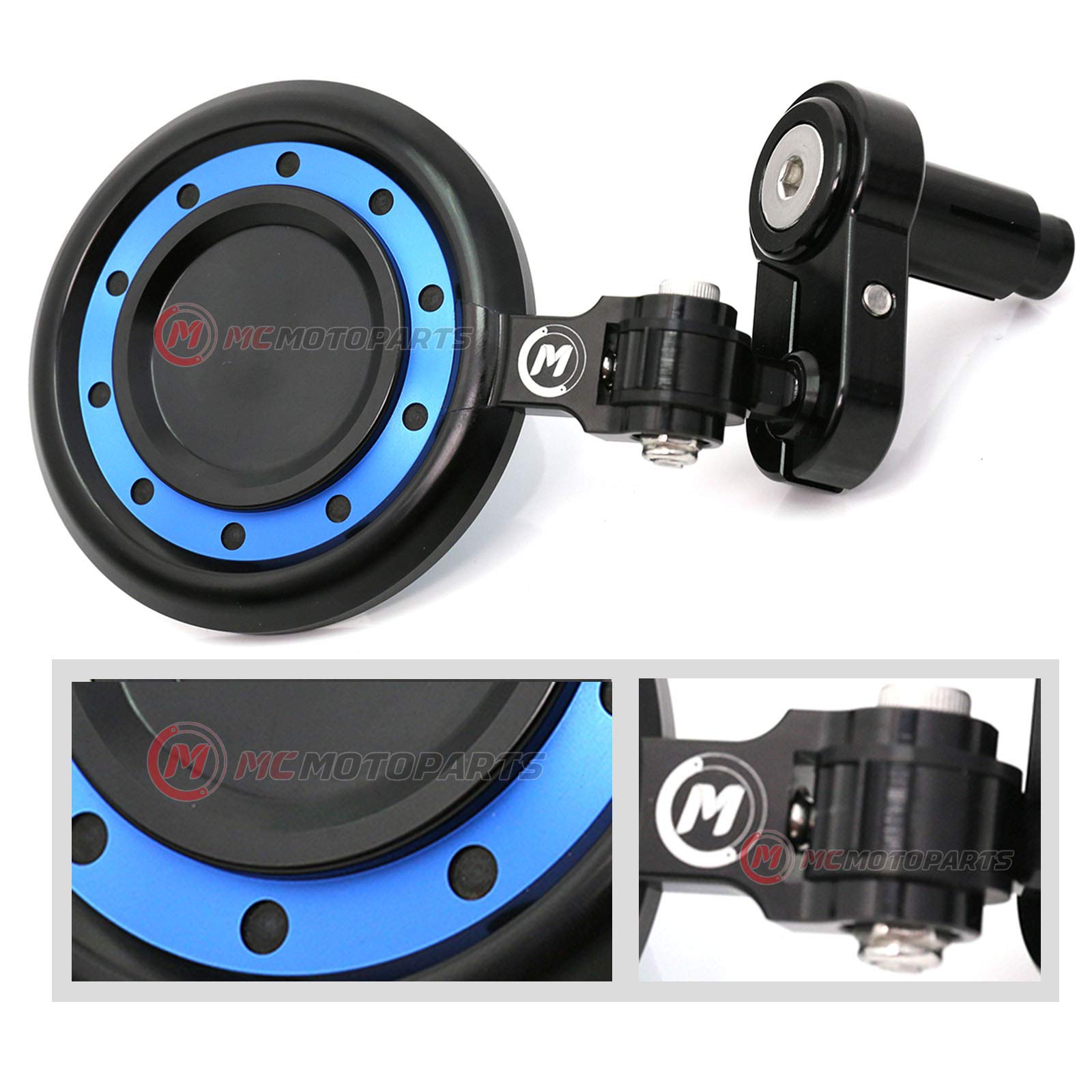 Blue REACTOR Bar End Mirrors for Yamaha FZ1 FZ6 Fazer 600 S FZ8 Fazer MT07 MT09 XJ6 Diversion (2016-2018) - Universal Motorcycle Safety Mirrors for Better Rear Visibility While Riding