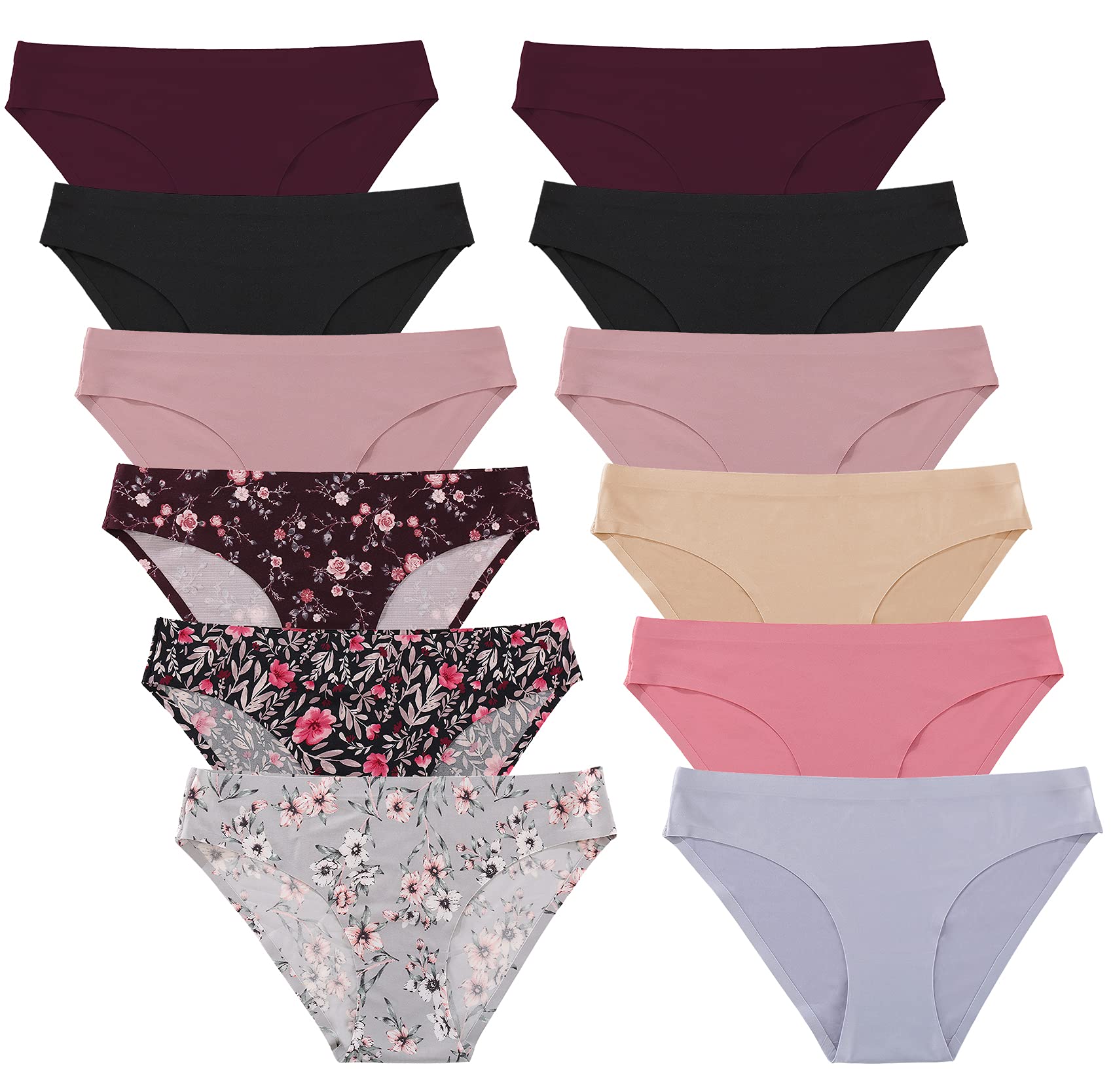 FINETOO 12 Pack Women’s Seamless Hipster Underwear - No Show Panties, Invisible Briefs, Soft Stretch Bikini Underwear - XS to XL - Comfortable for Everyday Wear, Yoga & Travel
