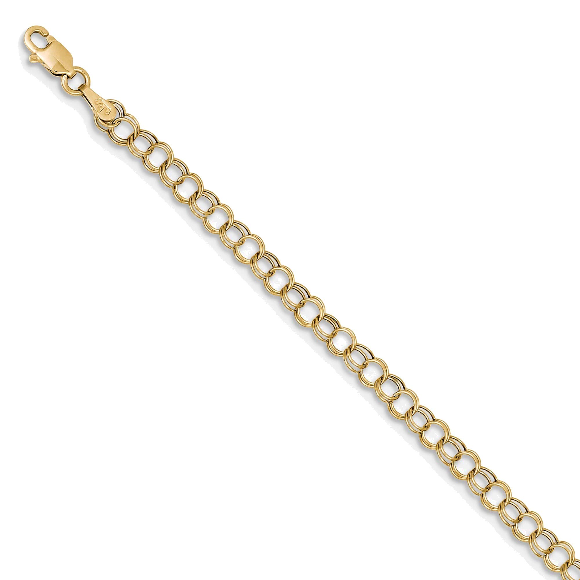 10K Yellow Gold Hollow Double Link Charm Bracelet for Women - Bonyak Jewelry - Elegant Gift for Birthday, Anniversary & Special Occasions