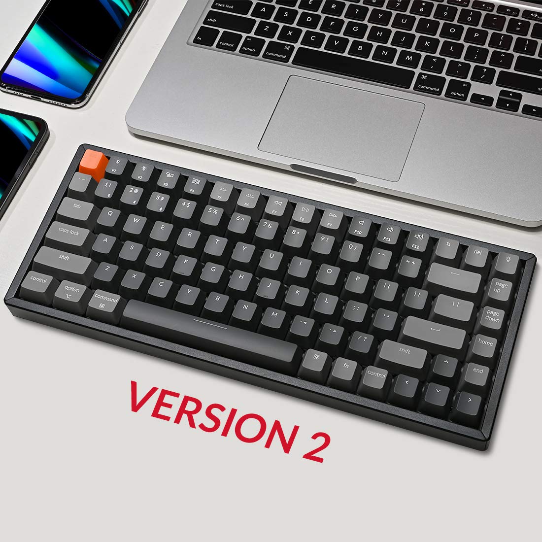 Keychron K2 V2 Wireless Mechanical Keyboard - 75% Compact Layout, Bluetooth/USB-C Wired, RGB Backlit, NKRO, Aluminum Frame for Mac/Windows (Gateron G Pro Brown Switch) - Perfect for Gaming, Office Work & Programming