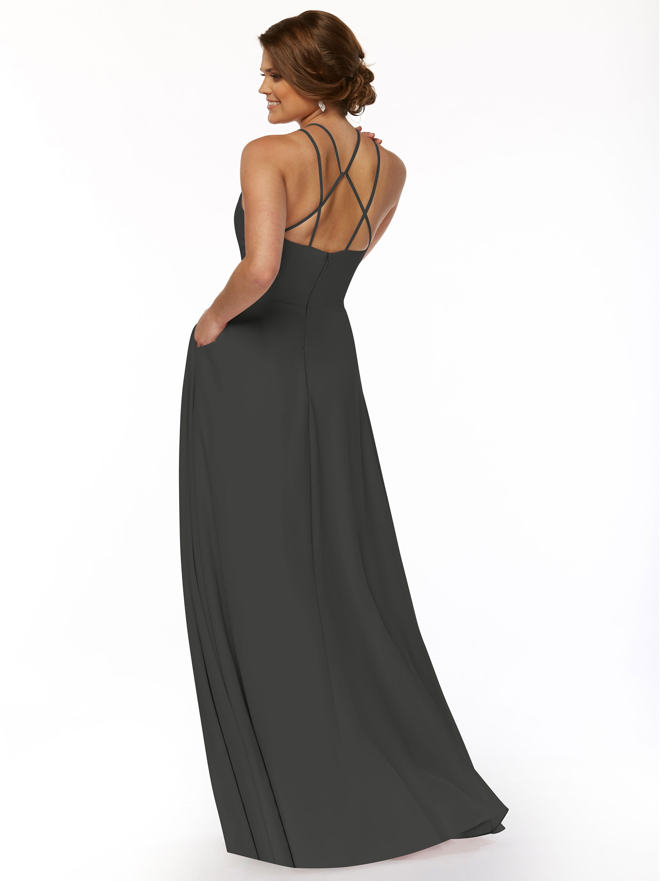 Elegant 83006 Stretch Chiffon A-Line Bridesmaid Dress with Halter Neckline - Perfect for Weddings, Formal Events & Special Occasions