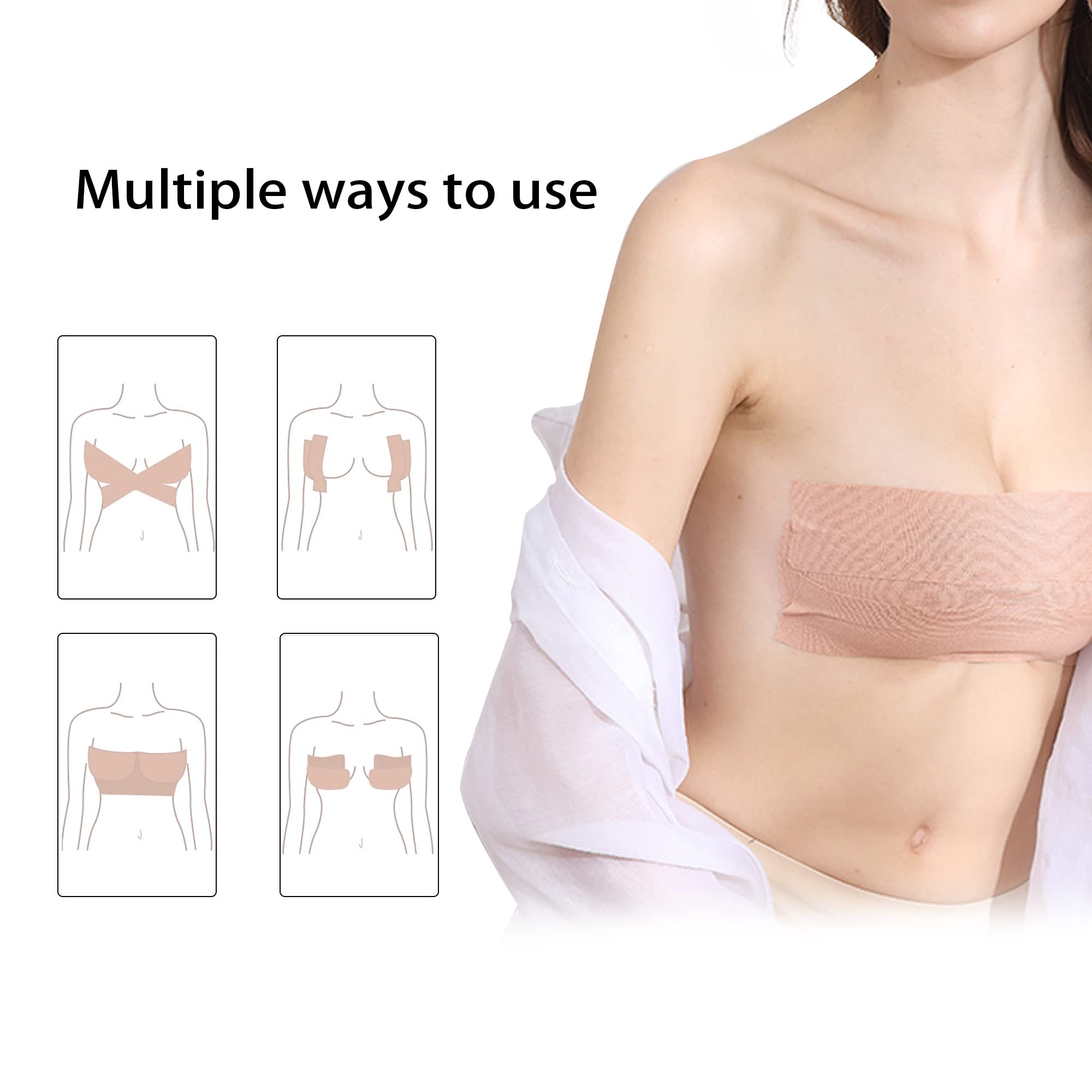 Boob Tape Kinesiology Tape - Waterproof Body Tape for Sports & Breast Support - Elastic Therapeutic Physio Tape with 10 Petals (1 Roll, Black) - Perfect for Workouts, Dresses & Post-Surgery Support