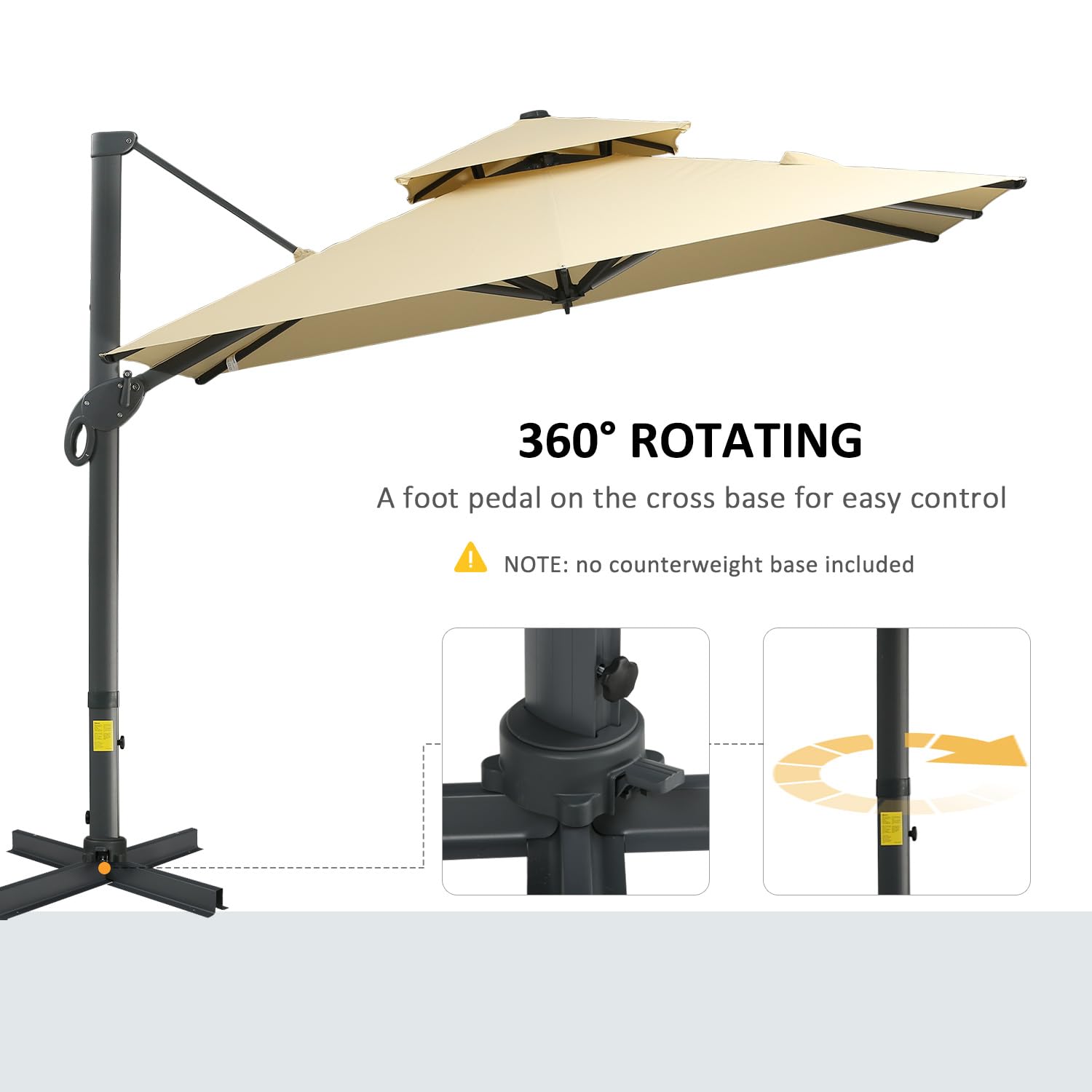 Outsunny 10ft Offset Patio Umbrella - Hanging Cantilever Outdoor Umbrella with 360° Rotation & Tilt, Square Aluminum Cross Base - Perfect for Poolside, Backyard, Deck & Garden Relaxation
