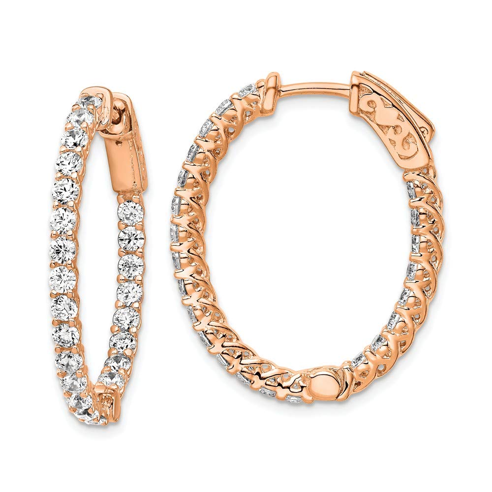 Sterling Silver Rose Gold CZ Oval Hoop Earrings for Women - Elegant In & Out Design for Everyday Wear, Date Night & Special Occasions