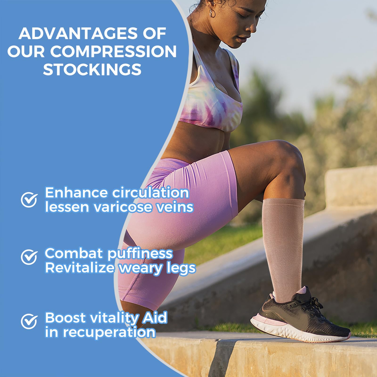 3 Pack Open Toe Compression Socks for Men & Women - 15-20 mmHg Knee High Stockings for Circulation Support, Varicose Veins & Swelling Relief - Ideal for Running, Travel & Nurses