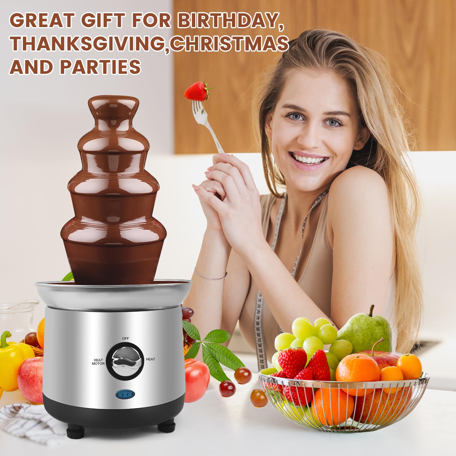 4-Tier Electric Chocolate Fondue Fountain Machine - Perfect for Cheese, Chocolate Sauce, Nachos | Ideal for Weddings, Parties & Dessert Buffets