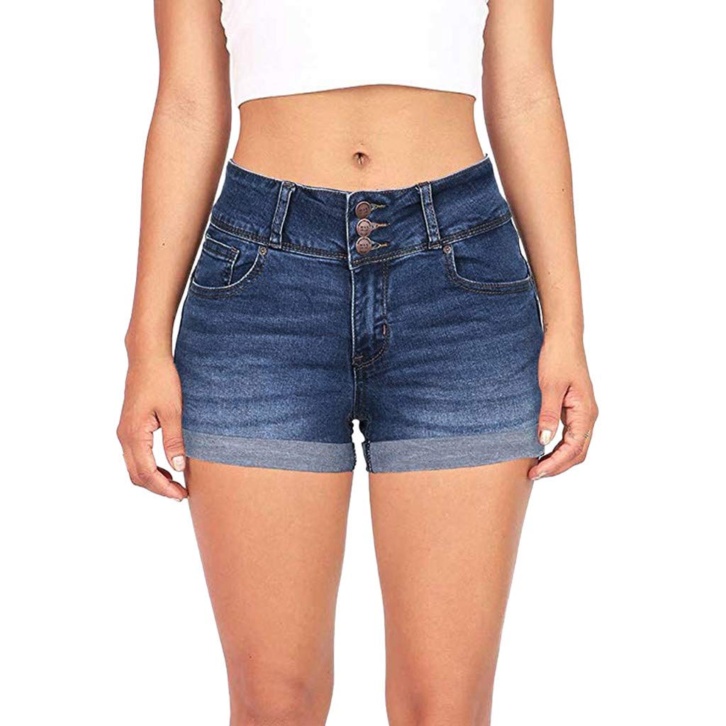 HUERTOP Women's Low Waist Denim Shorts - Stretchy Gym Running Athletic Shorts with Washed Solid Design | Perfect for Workouts, Jogging & Casual Wear