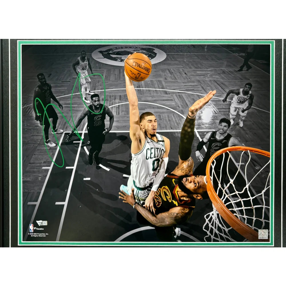 Authentic Jayson Tatum Autographed Boston Celtics 16x20 Framed Photo with COA - Signed Memorabilia vs LeBron James - Perfect for Celtics Fans, Sports Collectors & Man Cave Decor