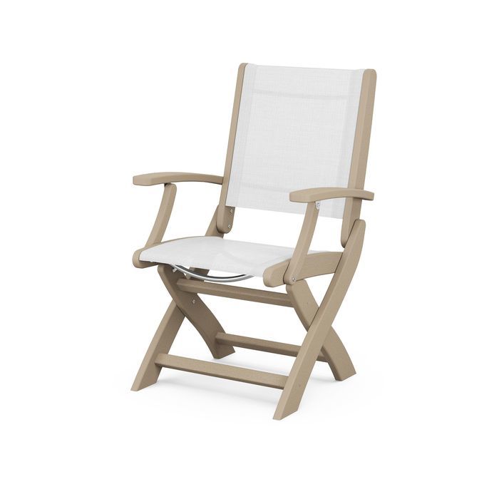 POLYWOOD Coastal Folding Chair - Durable Outdoor Furniture for Patio, Beach & Poolside - Weather-Resistant Adirondack Style Chair with Cup Holder