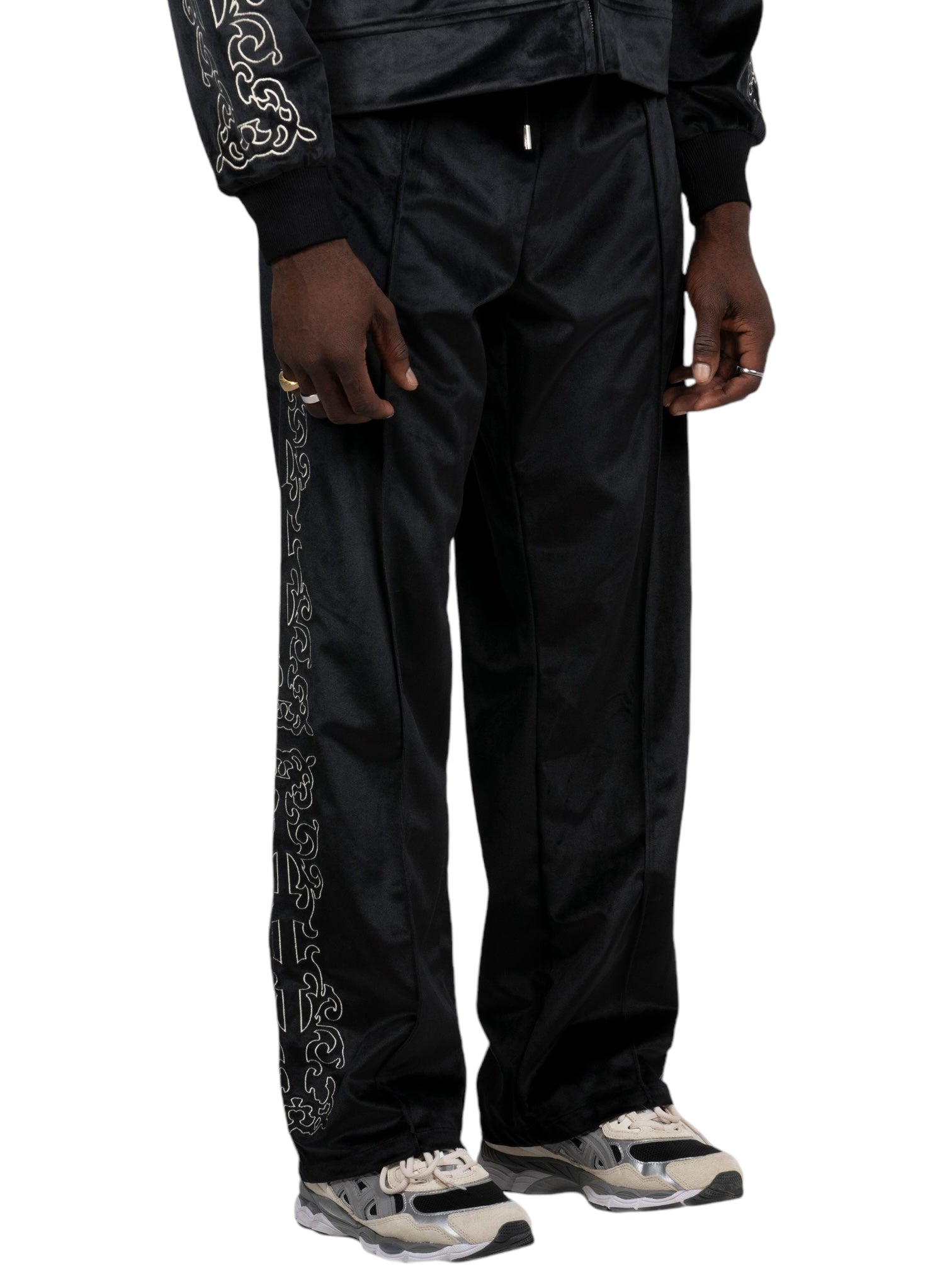 Pleasures Unquote Velour Track Pants for Men & Women - Soft Black Joggers with Elastic Waistband | Perfect for Lounge Wear, Gym Workouts & Street Style Fashion
