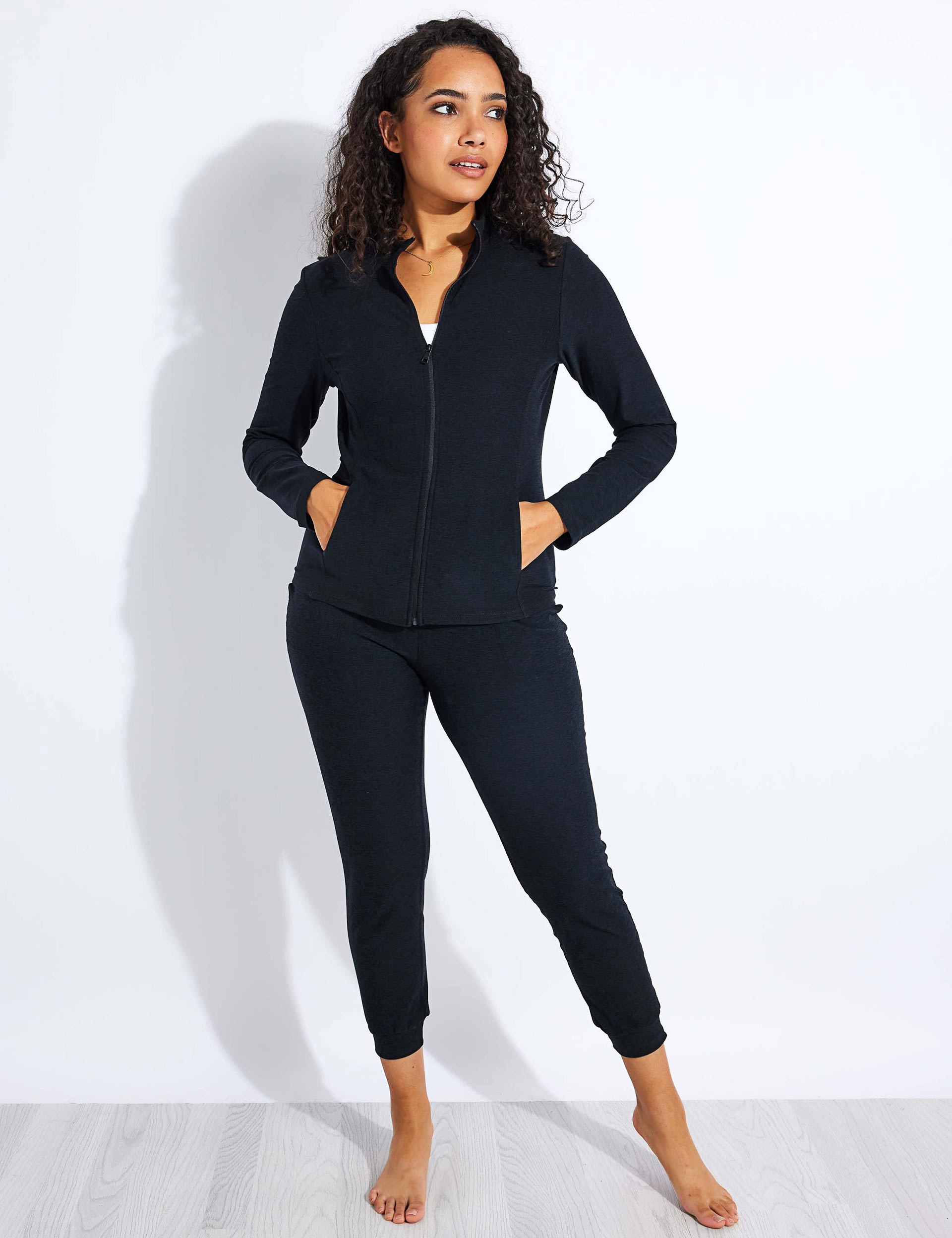 Spacedye On The Go Mock Neck Jacket - Darkest Night | Stylish & Comfortable Travel Outerwear for Women | Perfect for Commuting, Work & Casual Outings