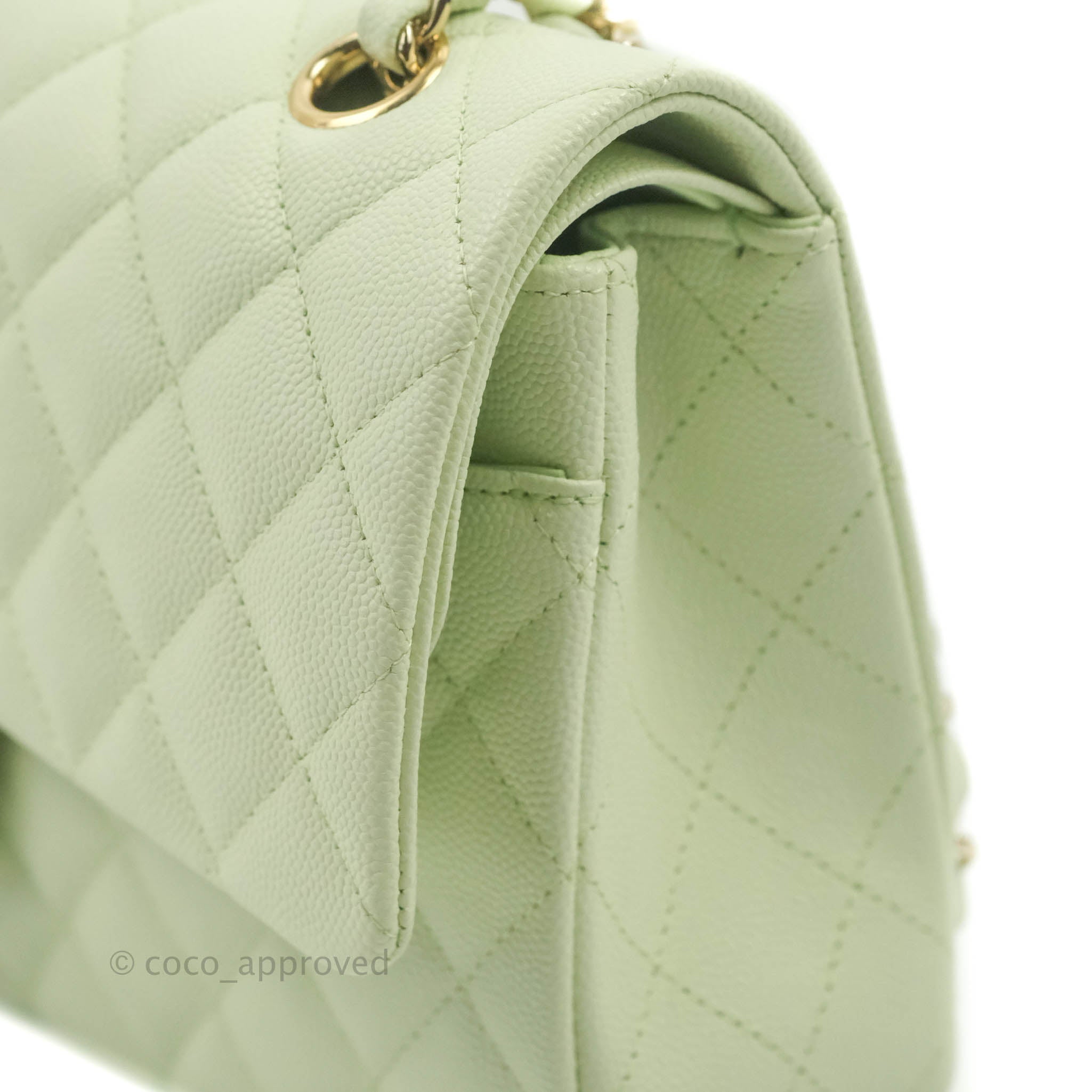 Chanel Classic M/L Medium Flap Bag in Quilted Avocado Green Caviar Leather with Gold Hardware - Luxury Handbag for Women, Perfect for Parties, Work & Everyday Use