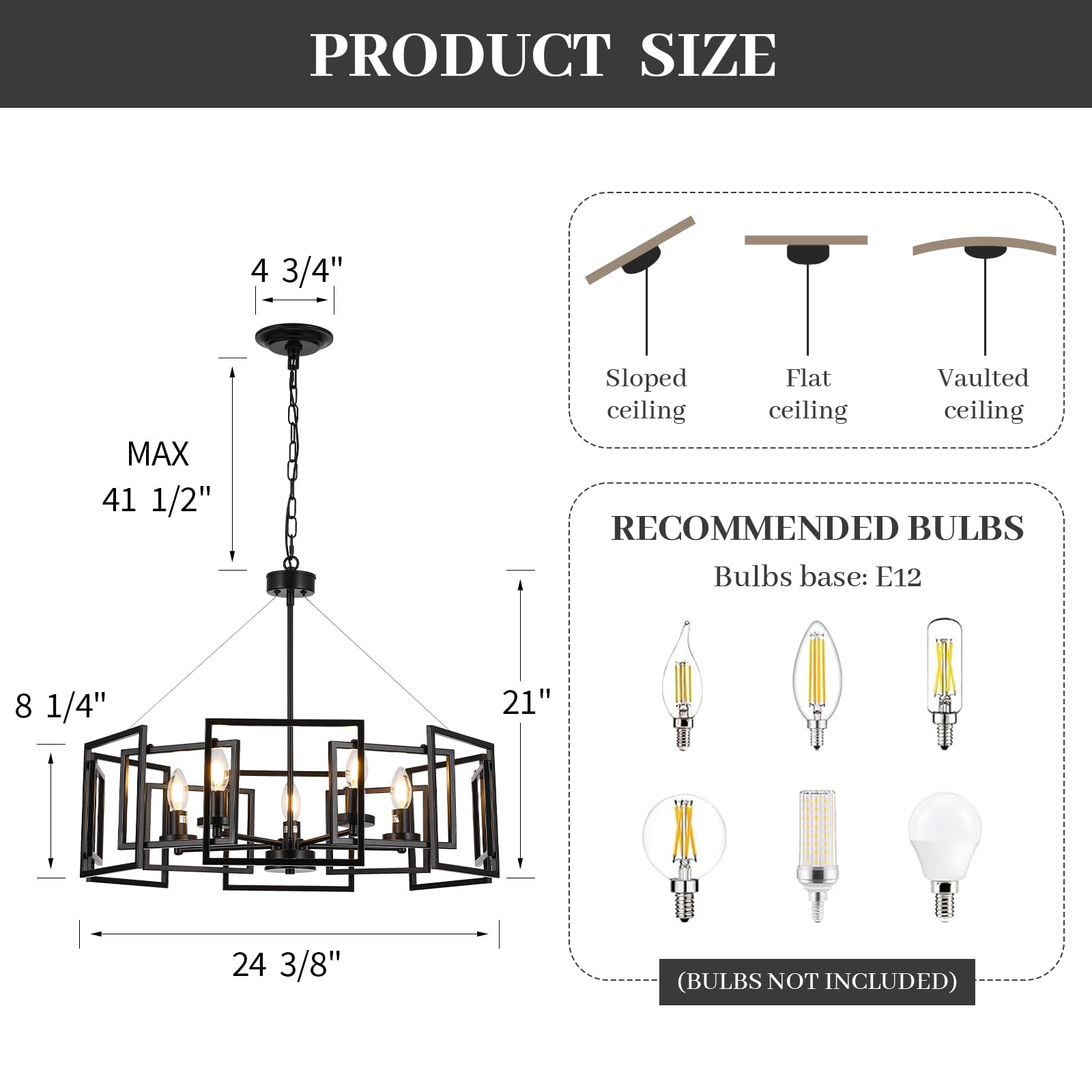 5-Light Black Geometric Chandelier - Adjustable Height Modern Industrial Pendant Light for Dining Room, Kitchen Island, Living Room, Bedroom & Entryway - Farmhouse Style Ceiling Fixture (Bulbs Not Included) - Perfect for Home Decor, Restaurant Lighting and Office Spaces