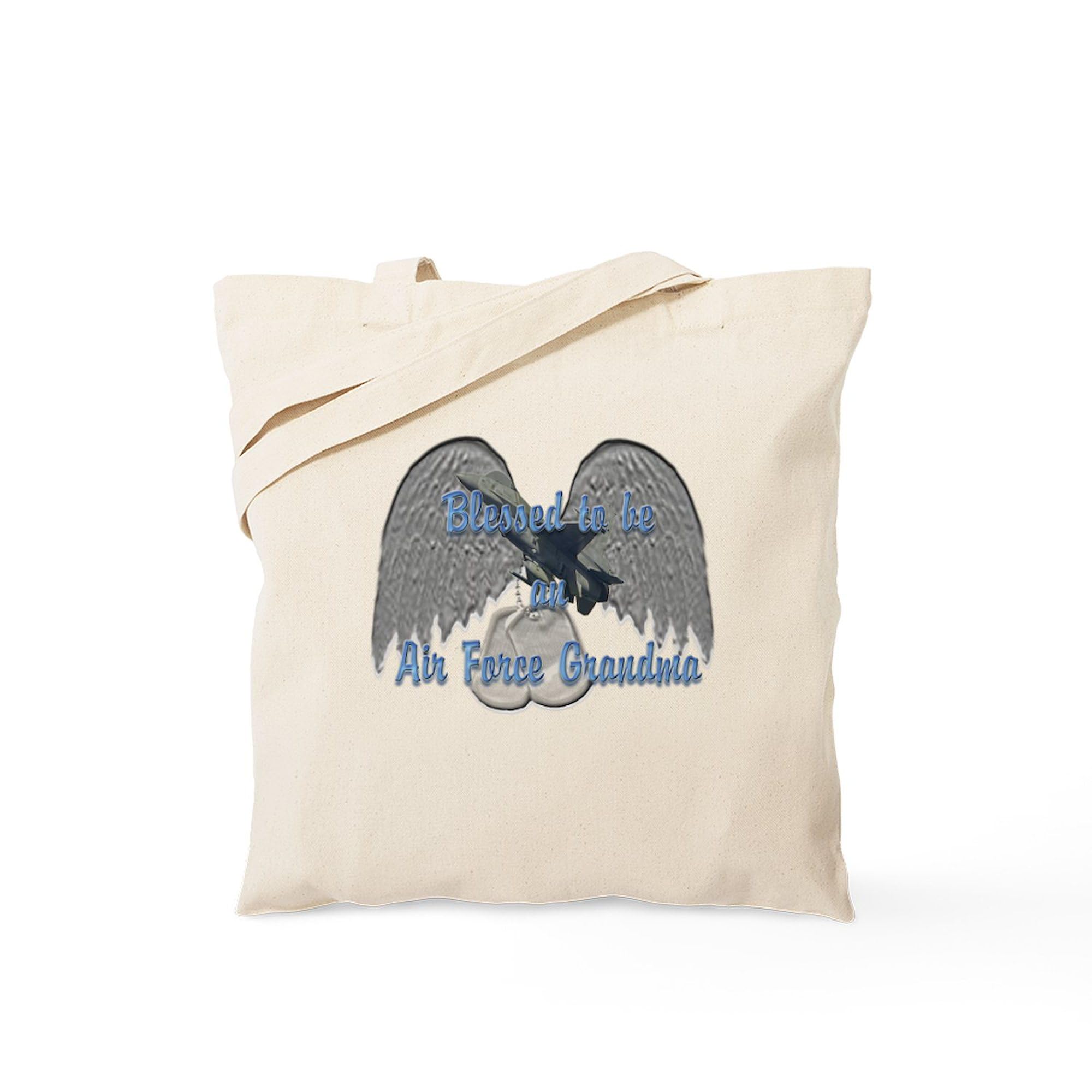 Blessed Air Force Grandma Tote Bag - Natural Canvas Reusable Shopping Bag for Military Families | Perfect for Groceries, Beach Trips & Proud Grandma Outings
