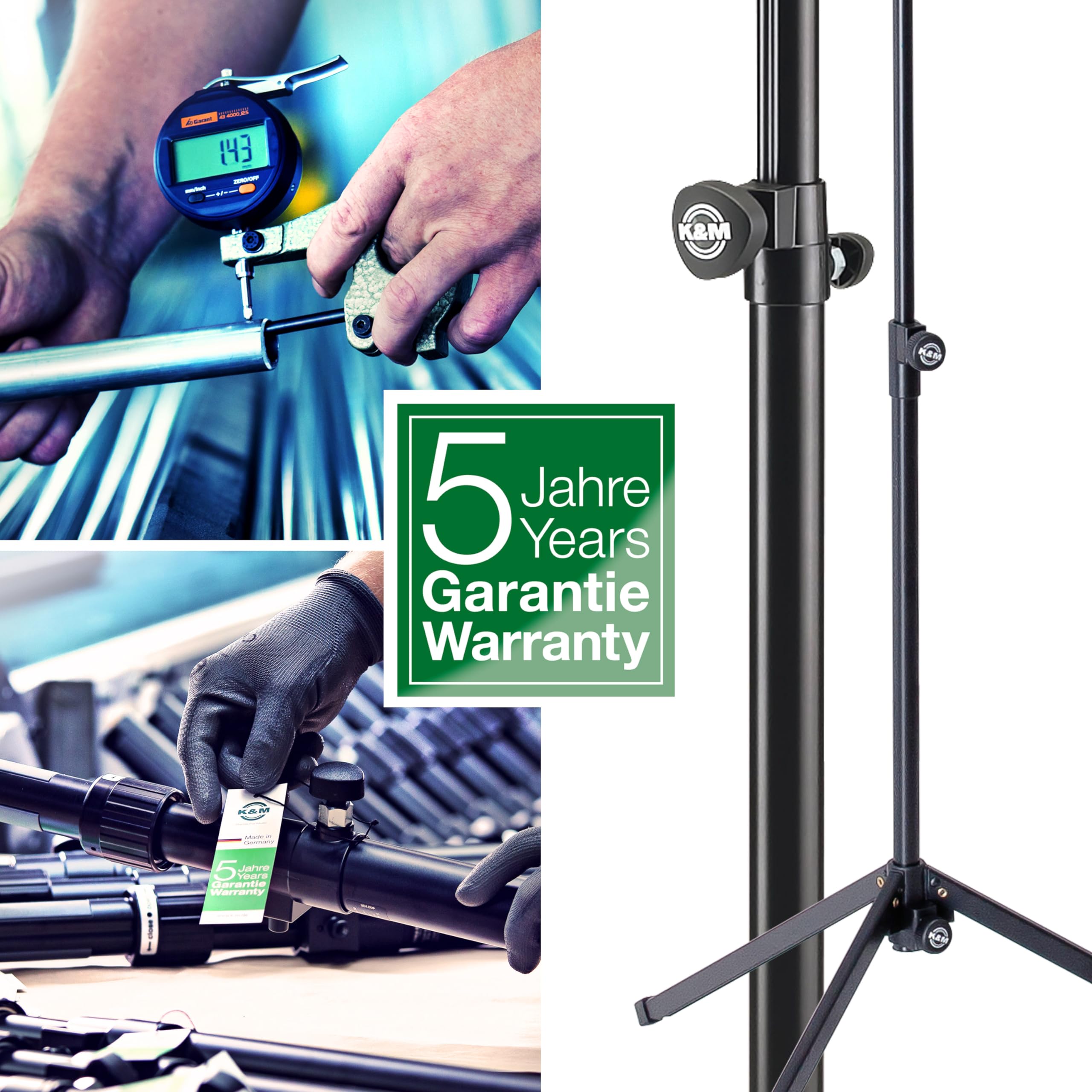 K&M Monitor Speaker Stand - Adjustable Height & Stable Base for Single Monitor or Speaker - Perfect for Home Studio, Gaming Setup & Office Workspace