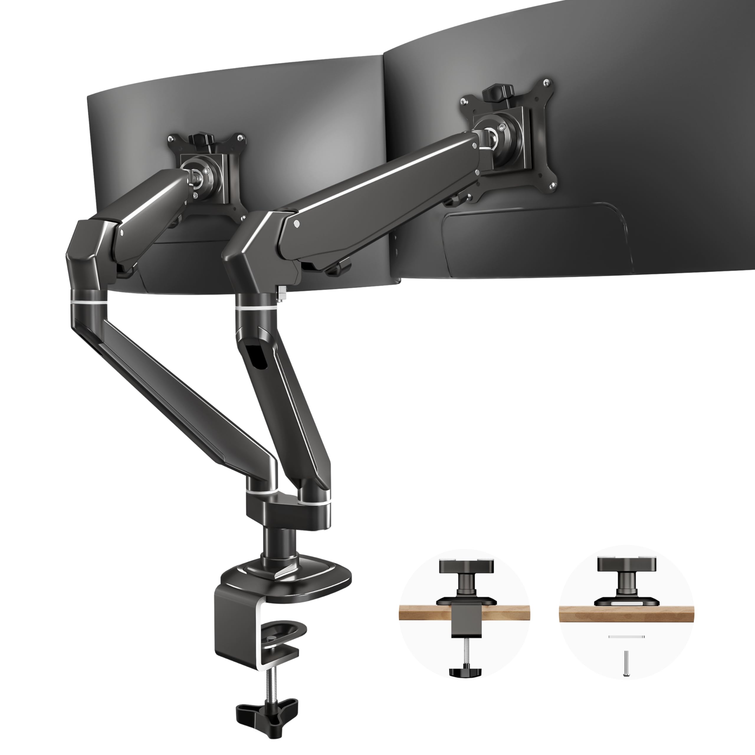 Dual Monitor Stand for 32 Inch Screens - Adjustable Gas Spring Monitor Arm Desk Mount Holds Up to 19.8 lbs - Aluminum Black for Home Office & Gaming Setup