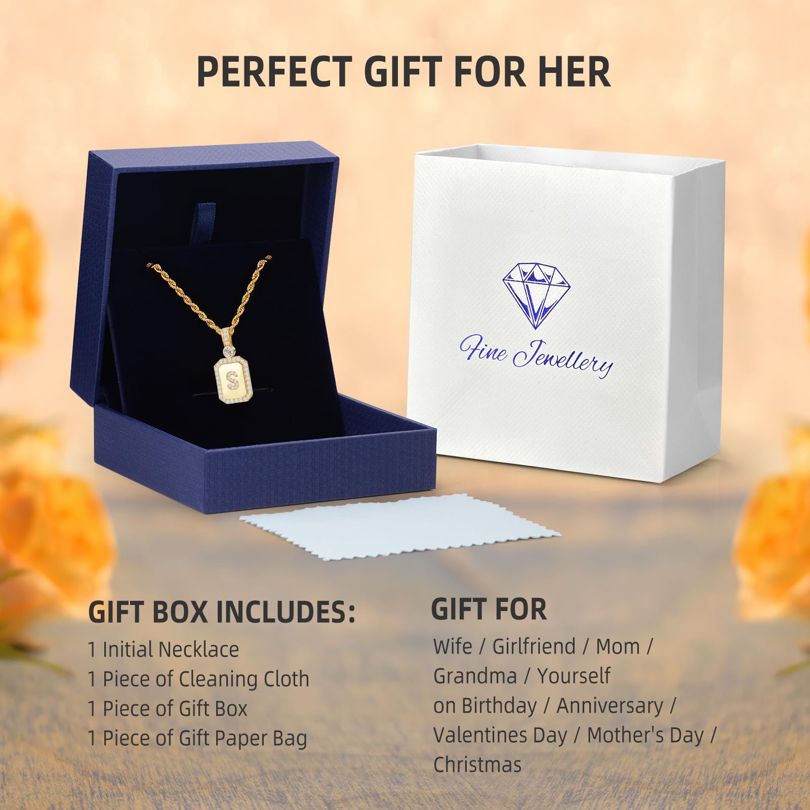 24K Gold Filled Initial Letter Pendant Necklace for Women - A-Z Personalized Jewelry Gift for Wife, Girlfriend, Mother, Daughter, Sister & Grandma | Elegant Yellow Gold Necklace for Birthday, Anniversary, Valentine's Day & Special Occasions