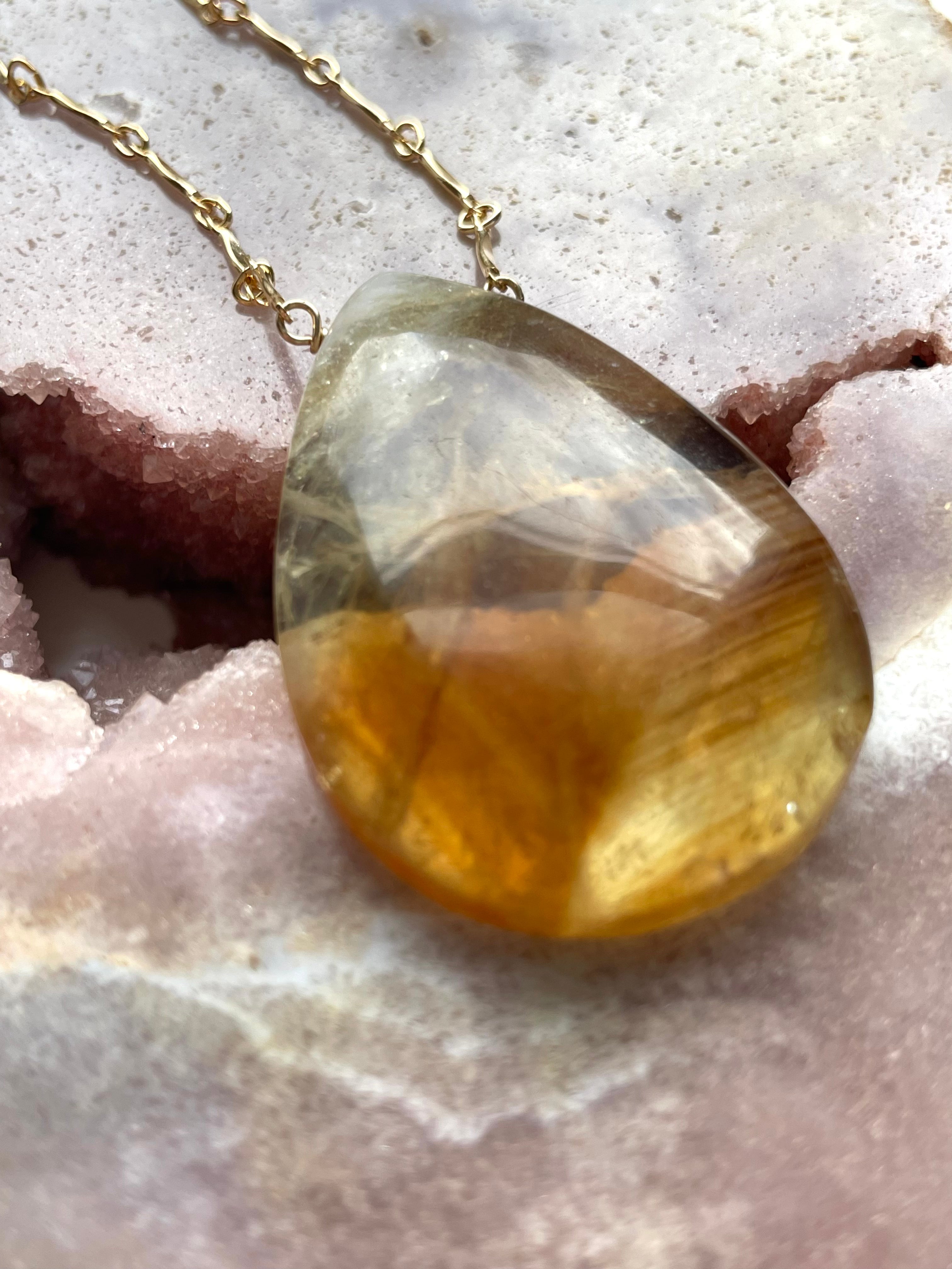 14K Gold Filled Chunky Genuine Yellow Citrine Necklace | Elegant Statement Jewelry for Women | Perfect for Parties, Weddings & Everyday Wear
