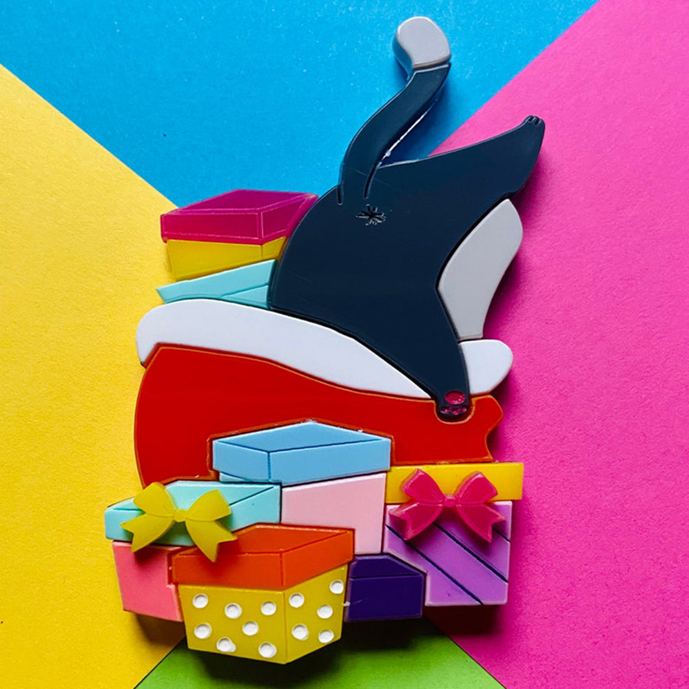 Where is My Present?! Christmas Collection Acrylic Brooch by Makokot Design - Perfect for Holiday Gifts, Party Favors & Festive Outfit Accessories