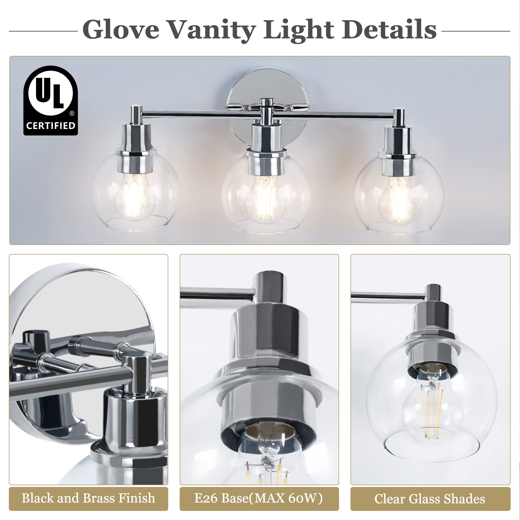 Espird 3-Light Bathroom Vanity Light Fixture in Polished Chrome - Industrial Farmhouse Wall Sconce with Globe Shades for Mirror Lighting | Perfect for Modern Bathrooms, Powder Rooms & Farmhouse Decor