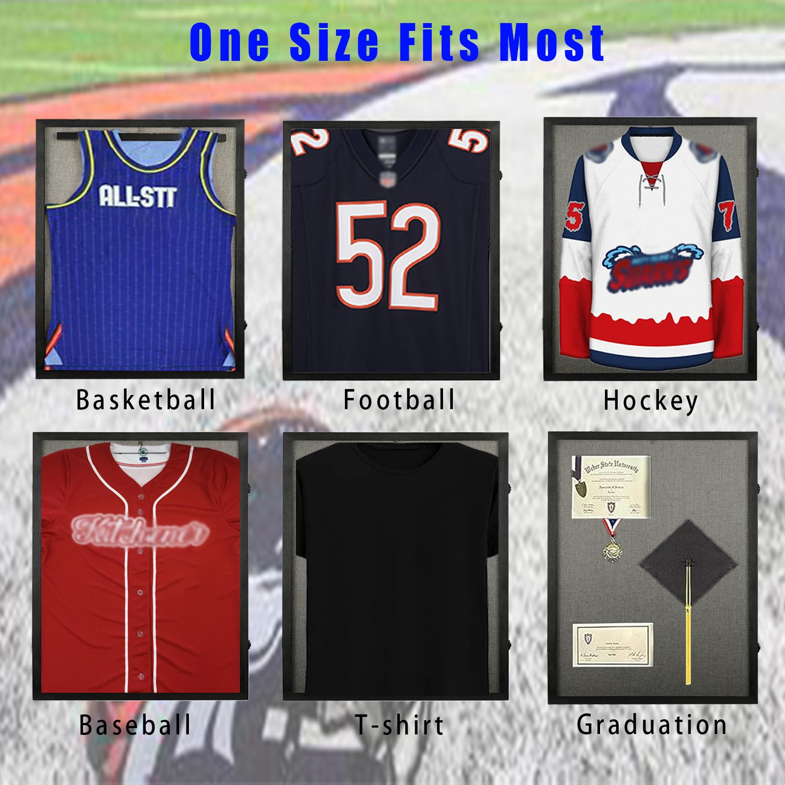 Odjaraye 3 Pack Large Sports Jersey Display Case - Lockable Jersey Shadow Box with 98% UV Protection for Football, Baseball, Basketball, Hockey, Soccer & T-Shirts (Black) - Perfect for Memorabilia Display in Home, Office or Man Cave
