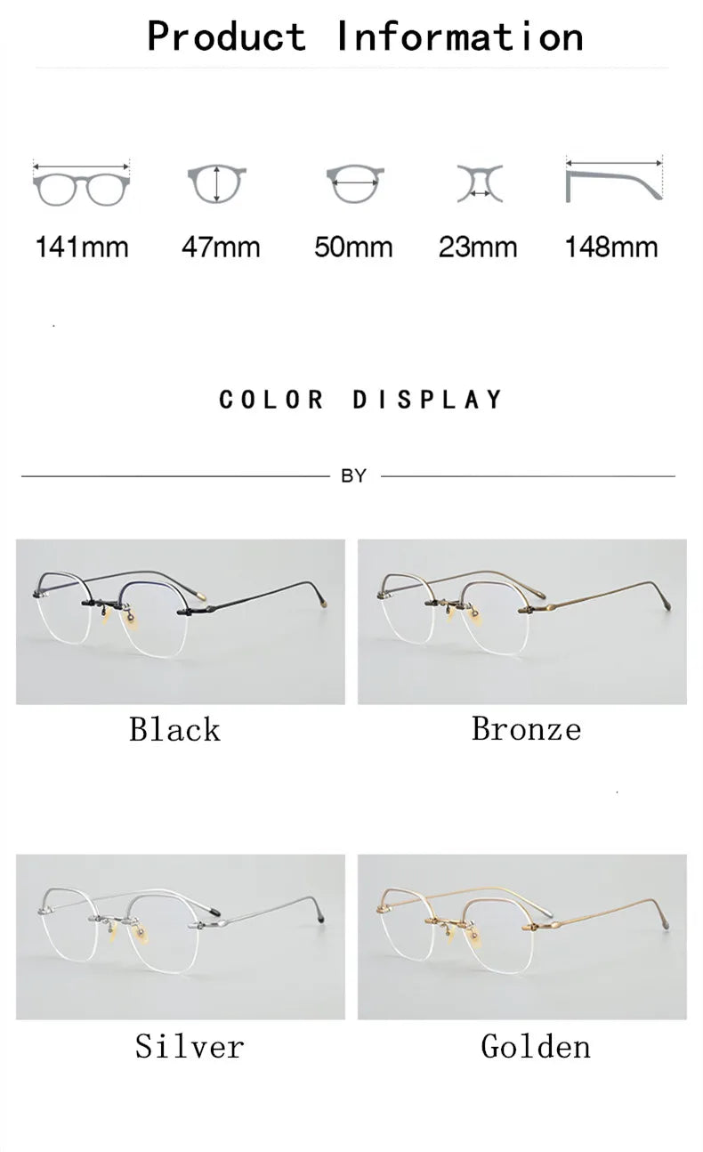 Stylish Unisex Semi-Rimmed Polygon Square Titanium Eyeglasses Frame - Lightweight & Durable for Work, Reading & Fashion (Model 102008)