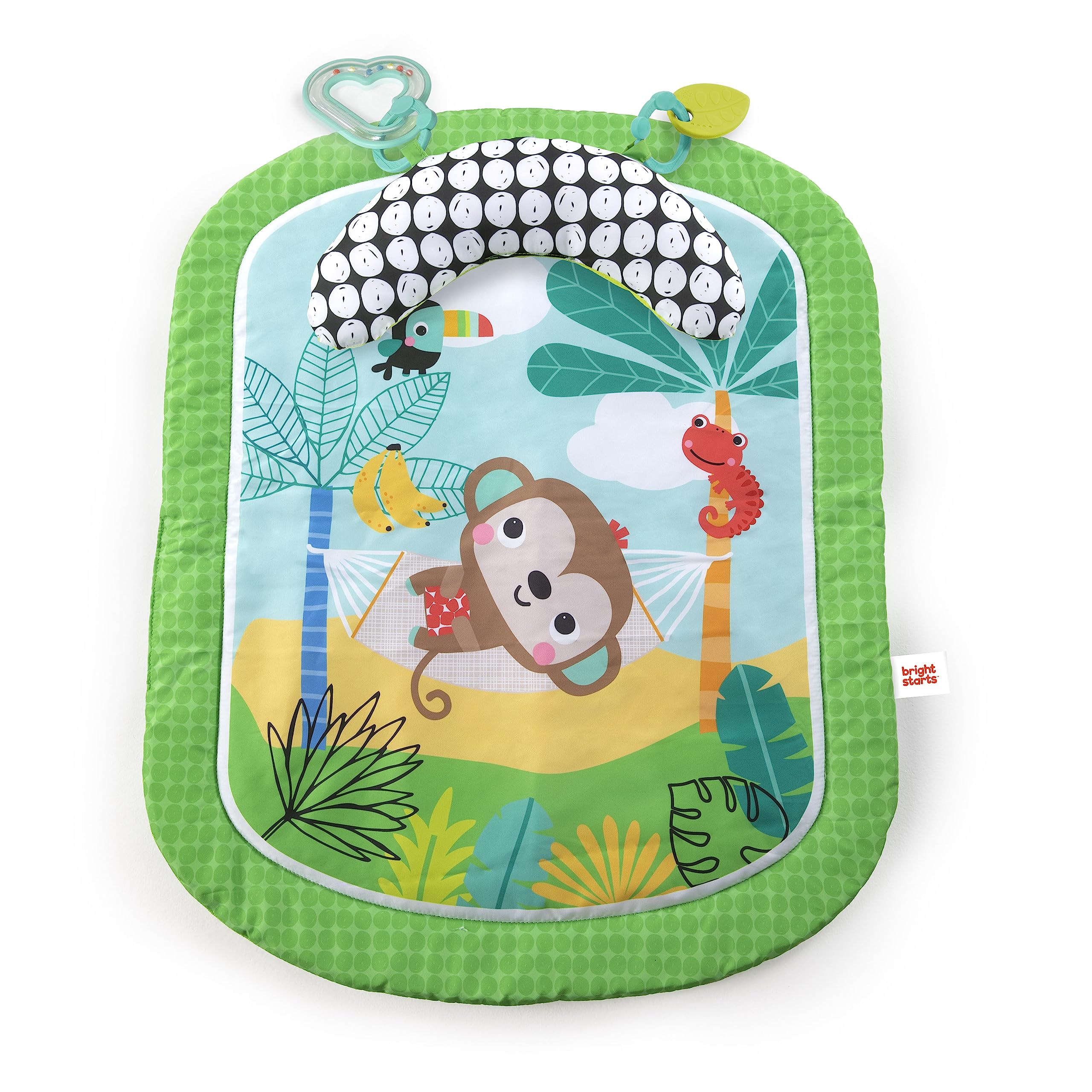 Bright Starts Easy Breezy Baby Tummy Time Activity Mat with 2 Detachable Toys | Compact & Machine Washable Playmat for Newborns & Infants | Perfect for Floor Play, Sensory Development & Early Learning