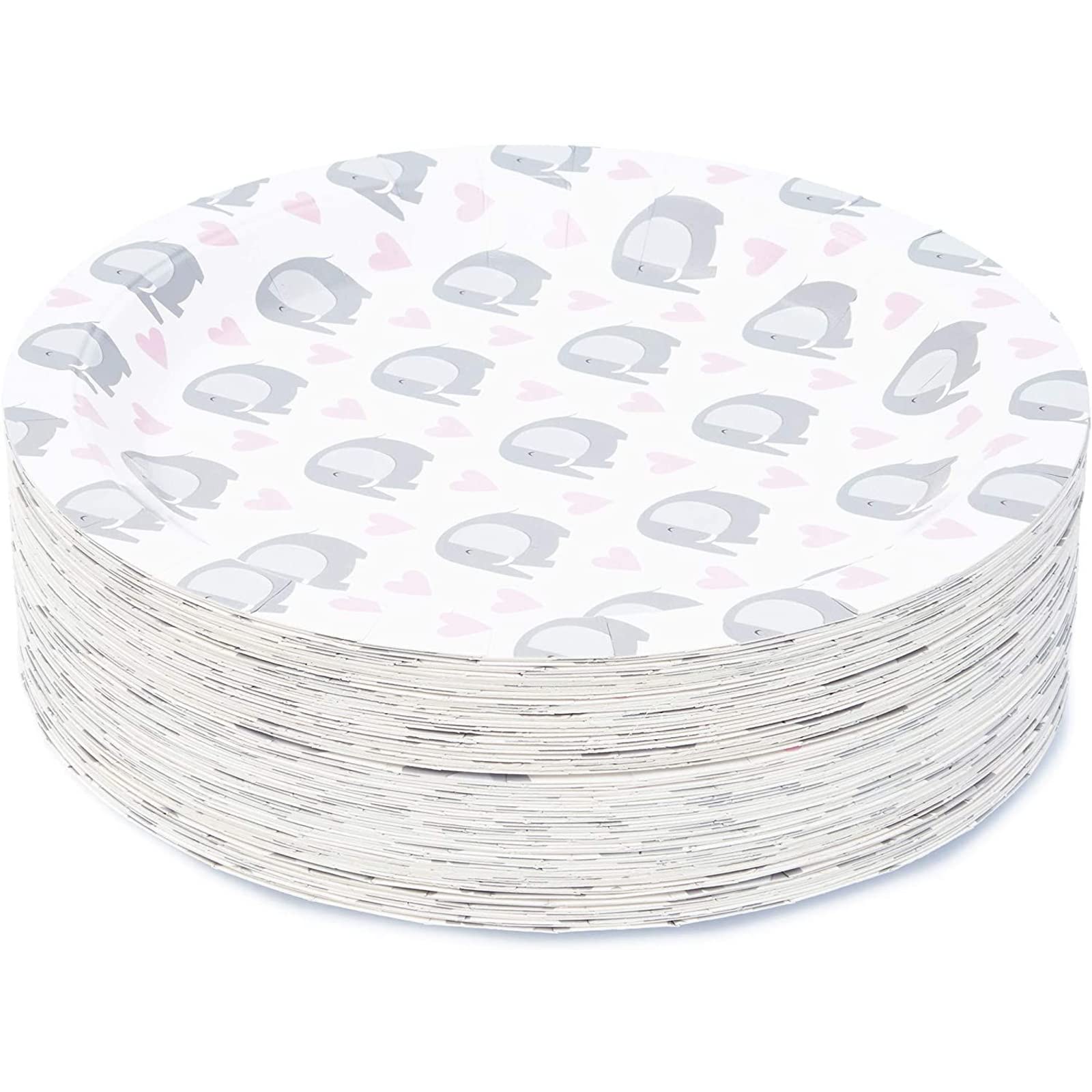 Sparkle and Bash Elephant Baby Shower Party Plates - 9 Inch Pink Disposable Plates (80 Pack) - Perfect for Baby Showers, Birthday Parties, and Gender Reveals