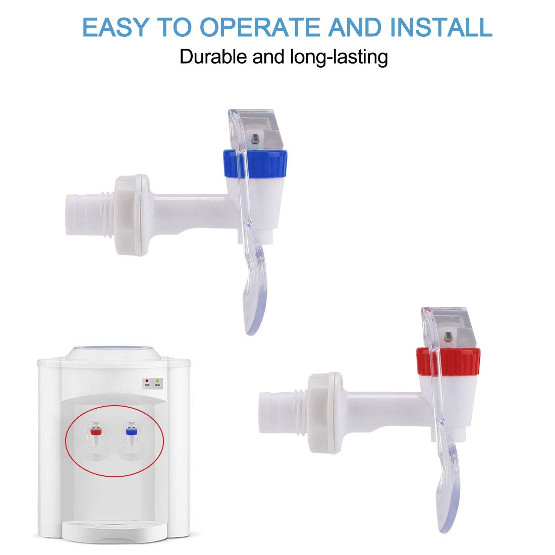 uxcell Red and Blue Plastic Water Cooler Faucet - Hot & Cold Water Dispenser Spigot with Adapter (2 Pack) - Perfect for Office, Home, or Commercial Water Cooler Replacements