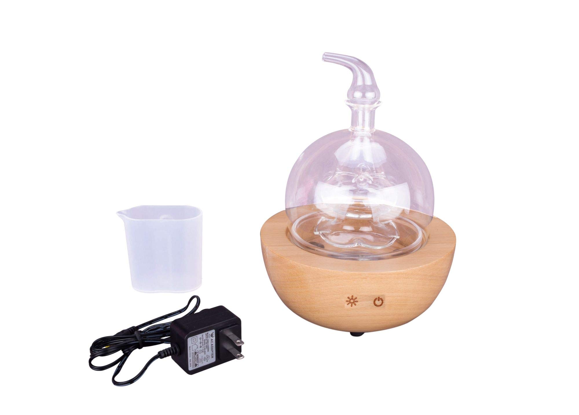 Wood & Hand Blown Glass Aroma Essential Oil Diffuser - Ultrasonic Aromatherapy Nebulizer with Touch Button, Timer & 7-Color LED Lights for Home, Office, Spa & Yoga Relaxation