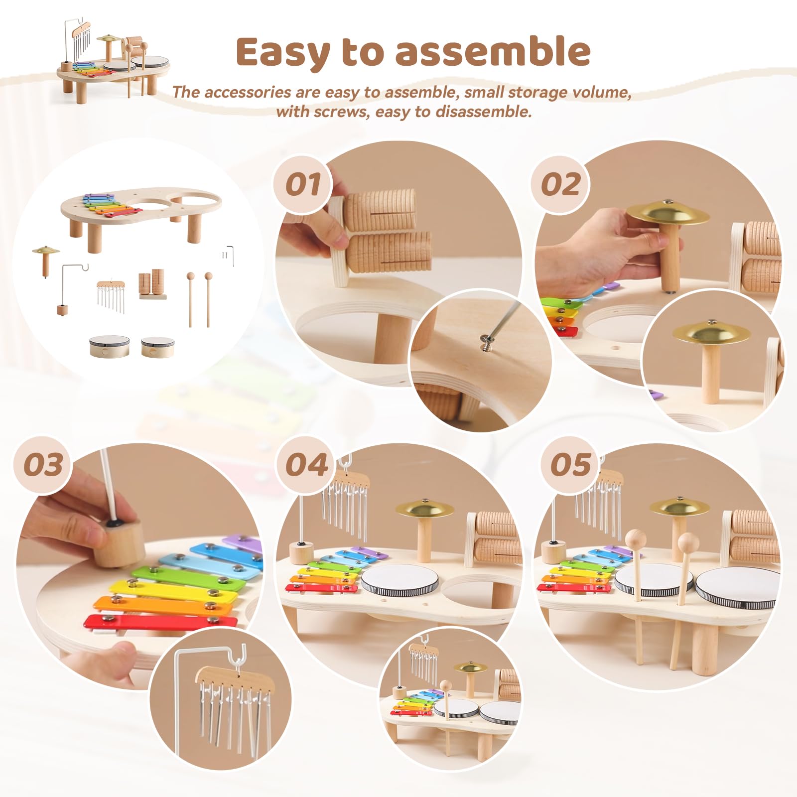 **Promise Babe Wooden Musical Instruments for Toddlers 1-3 Years - Kids Percussion Set with Drum & Xylophone - Montessori Educational Toys for Boys & Girls Ages 3+ - Perfect for Early Learning, Playtime & Birthday Gifts**