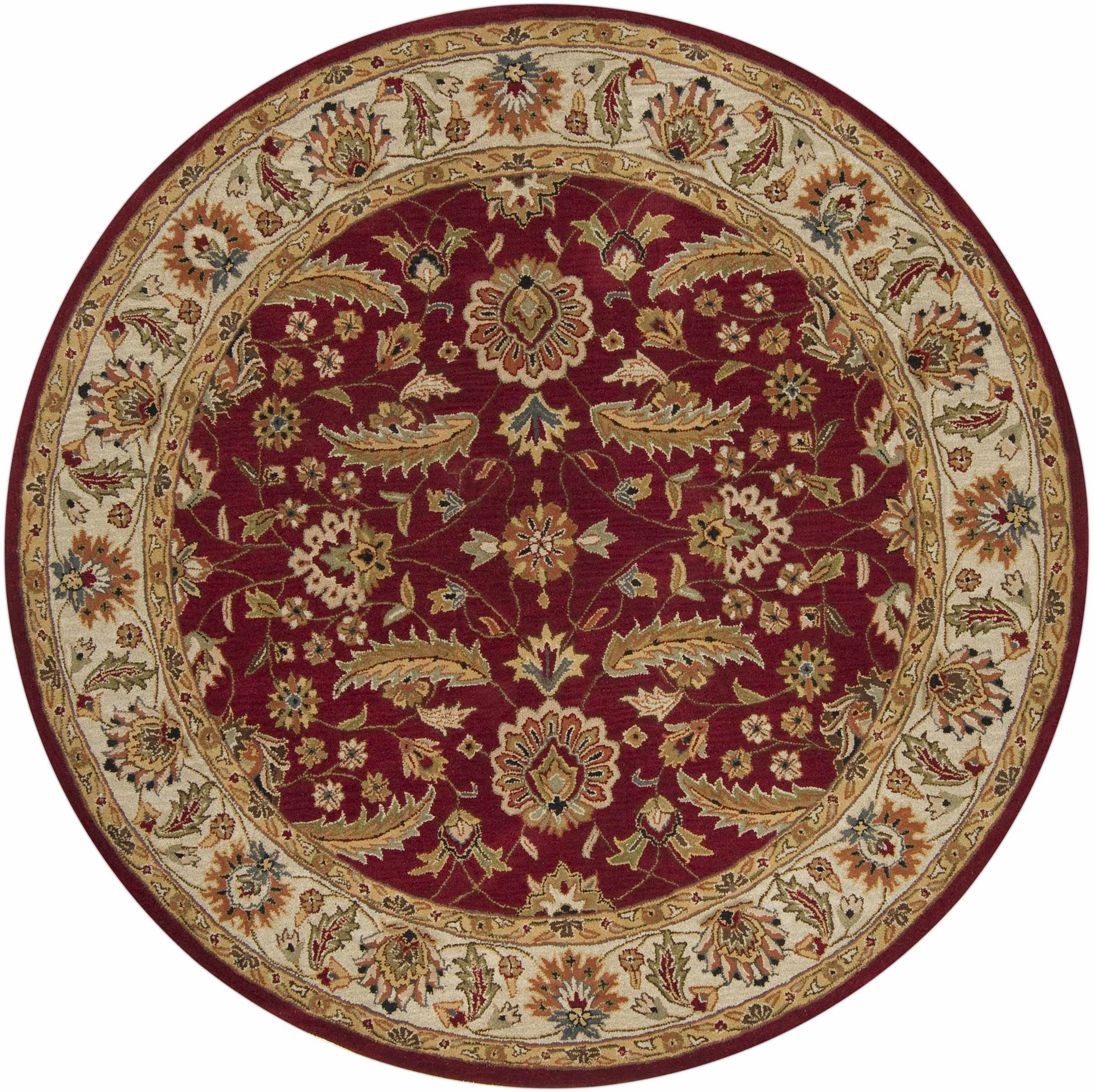 Hauteloom Brisbin Wool Area Rug for Living Room & Bedroom - Traditional Round 8' Rug in Black, Pink, Red - Soft & Durable - Perfect for Home Decor, Cozy Spaces & High Traffic Areas