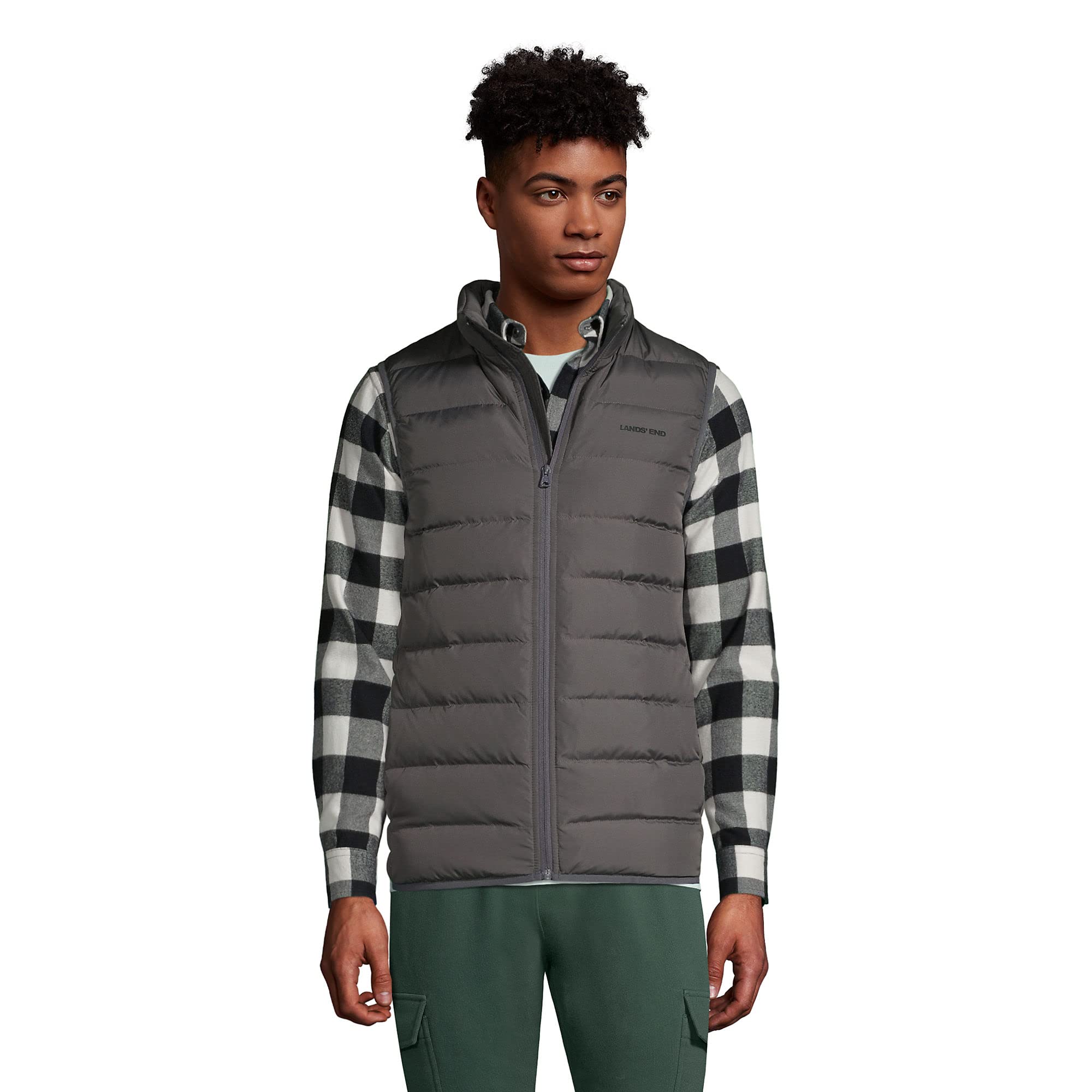 Lands' End Men's Down Puffer Vest - Lightweight Winter Warm Quilted Jacket for Outdoor Activities, Hiking & Casual Wear