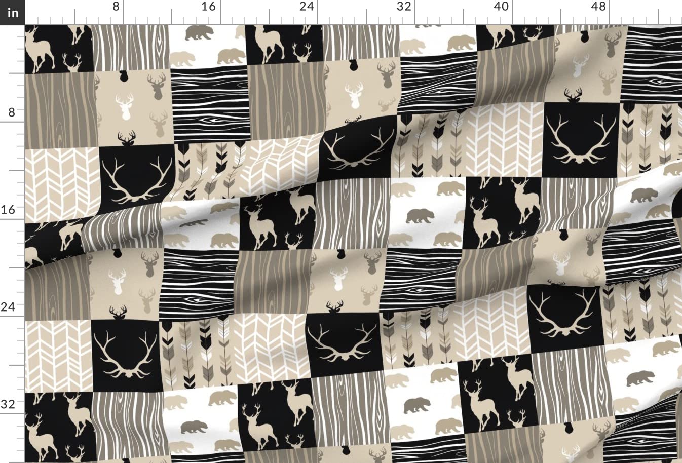 Premium Spoonflower Fabric - Midnight Woodland Neutrals Black Tan Brown Elk Arrows Printed Soft Minky Fabric by The Yard for Sewing Baby Blankets, Quilt Backing, Plush Toys & Home Decor - Cozy Nursery & Bedroom Essentials