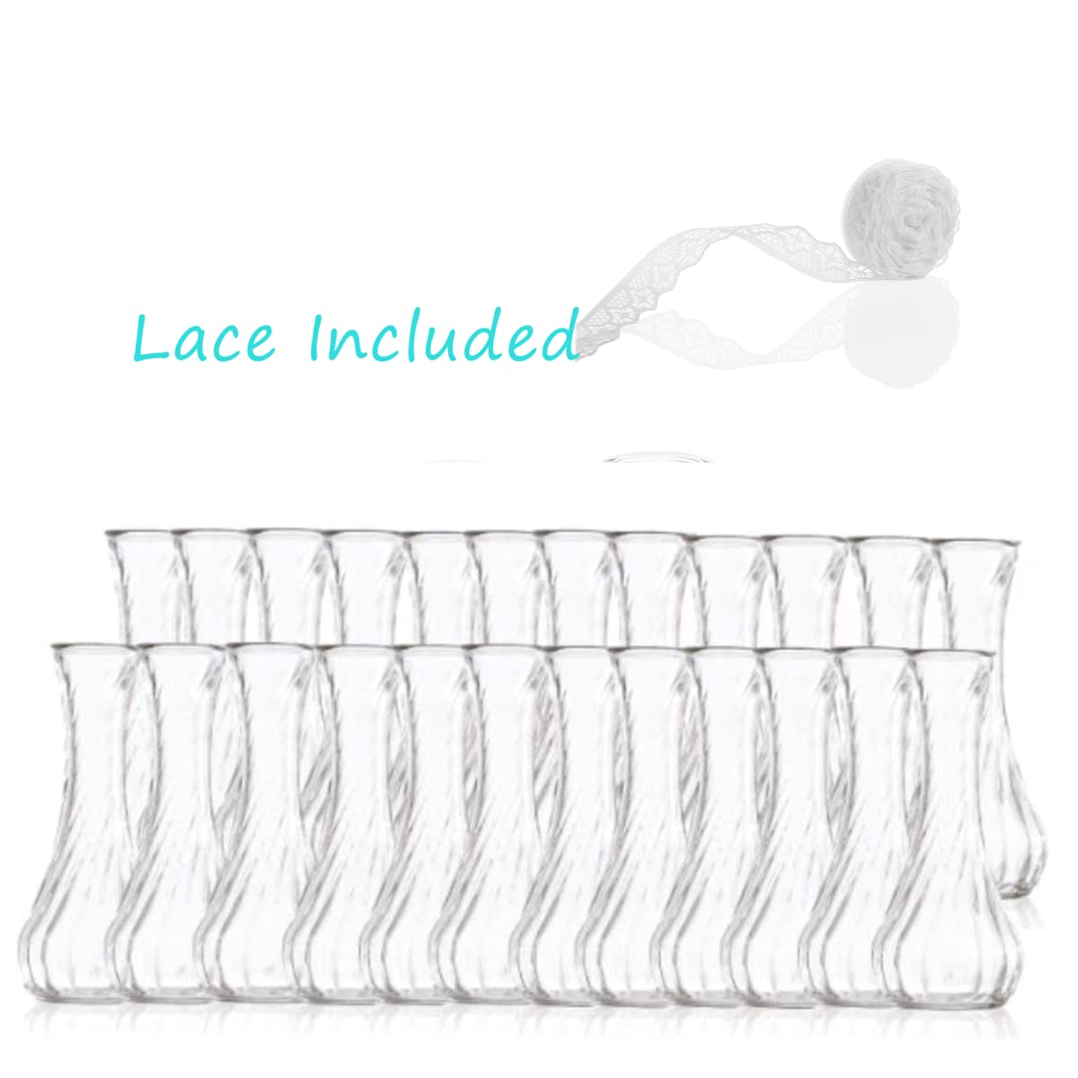 24-Piece Clear Glass Bud Vase Set with Lace Trim - Bulk Floral Arrangement Vases for Weddings, Events, Home Decor & Table Centerpieces - Perfect for DIY Flower Arrangements, Party Decorations, and Elegant Home Styling