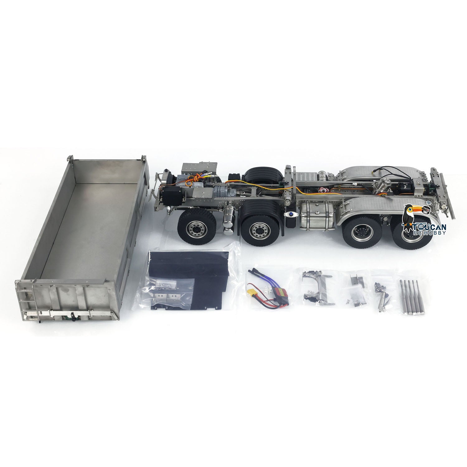 1/14 Scale 3-Way 8x8 RC Hydraulic Dump Dump Truck with Remote Control, Tipper Function, K3363 Model Kit - Unpainted Assembly with Light & Sound System for Construction Site Simulation and RC Hobby Enthusiasts