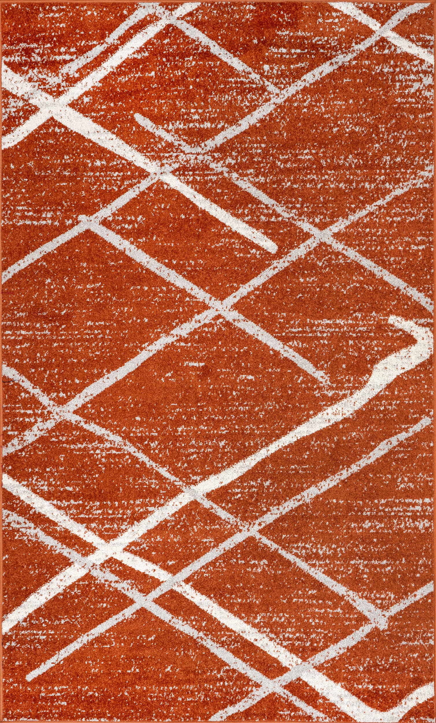 Dark Orange Broken Lattice Pattern Area Rug - Boho Chic Home Decor for Living Room, Bedroom & Office