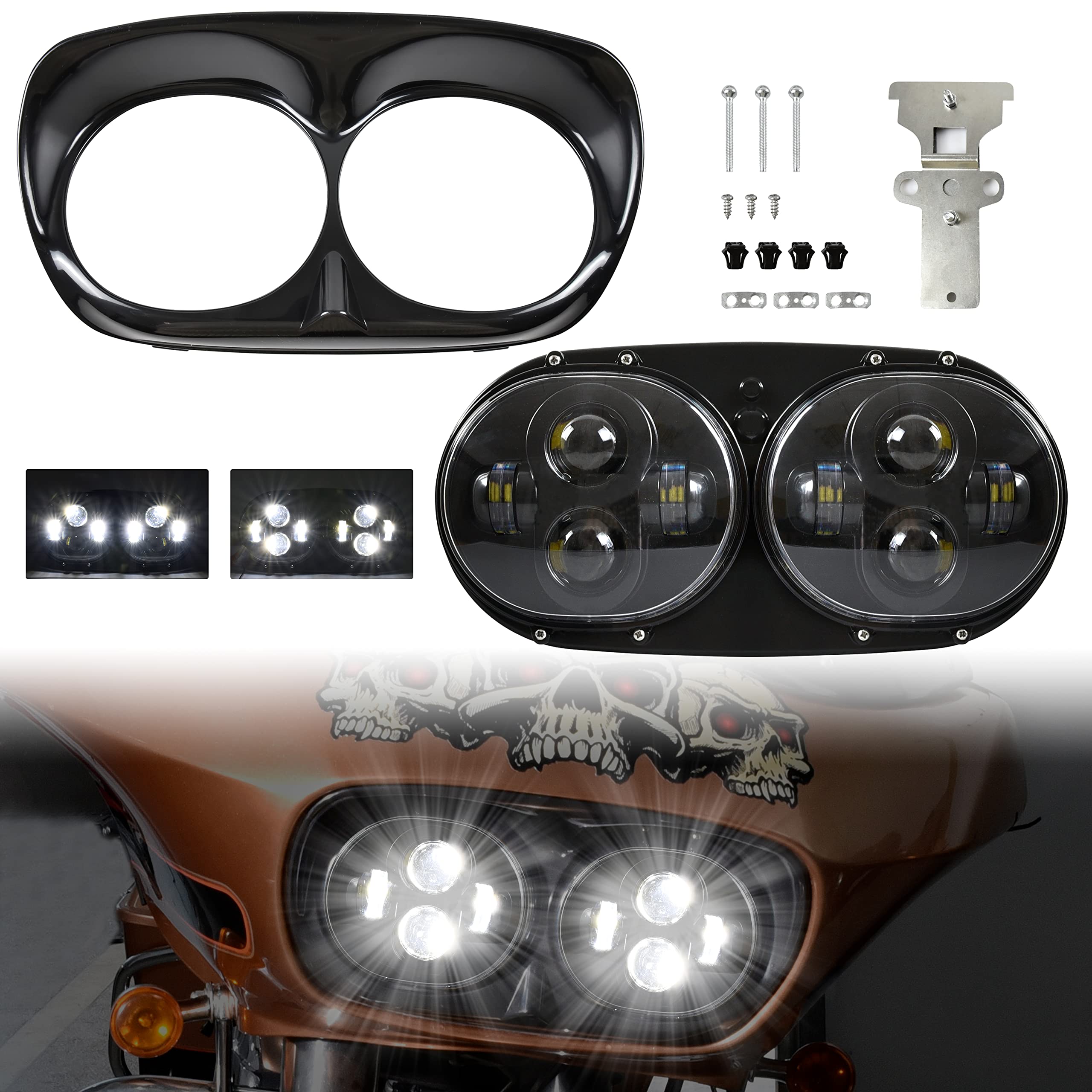 High-Performance Dual LED Headlight Kit for Harley Road Glide 2004-2013 - Bright H4 LED Headlamp with High/Low Beam - Direct Replacement for Road Glide 04-13 Models - Perfect for Night Riding & Enhanced Visibility