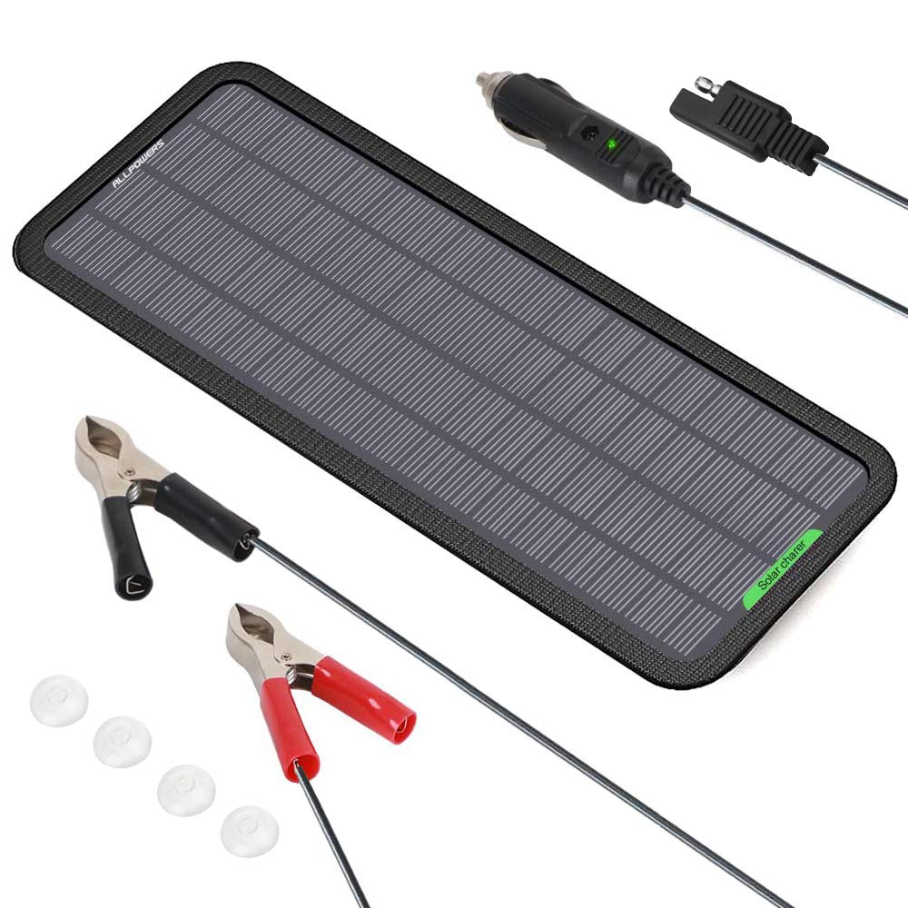 ALLPOWERS 18V 12V 5W Portable Solar Panel Battery Charger - Waterproof Solar Power Maintainer for Car, Boat, RV, Motorcycle, Tractor Batteries - Ideal for Outdoor, Camping & Emergency Power Supply