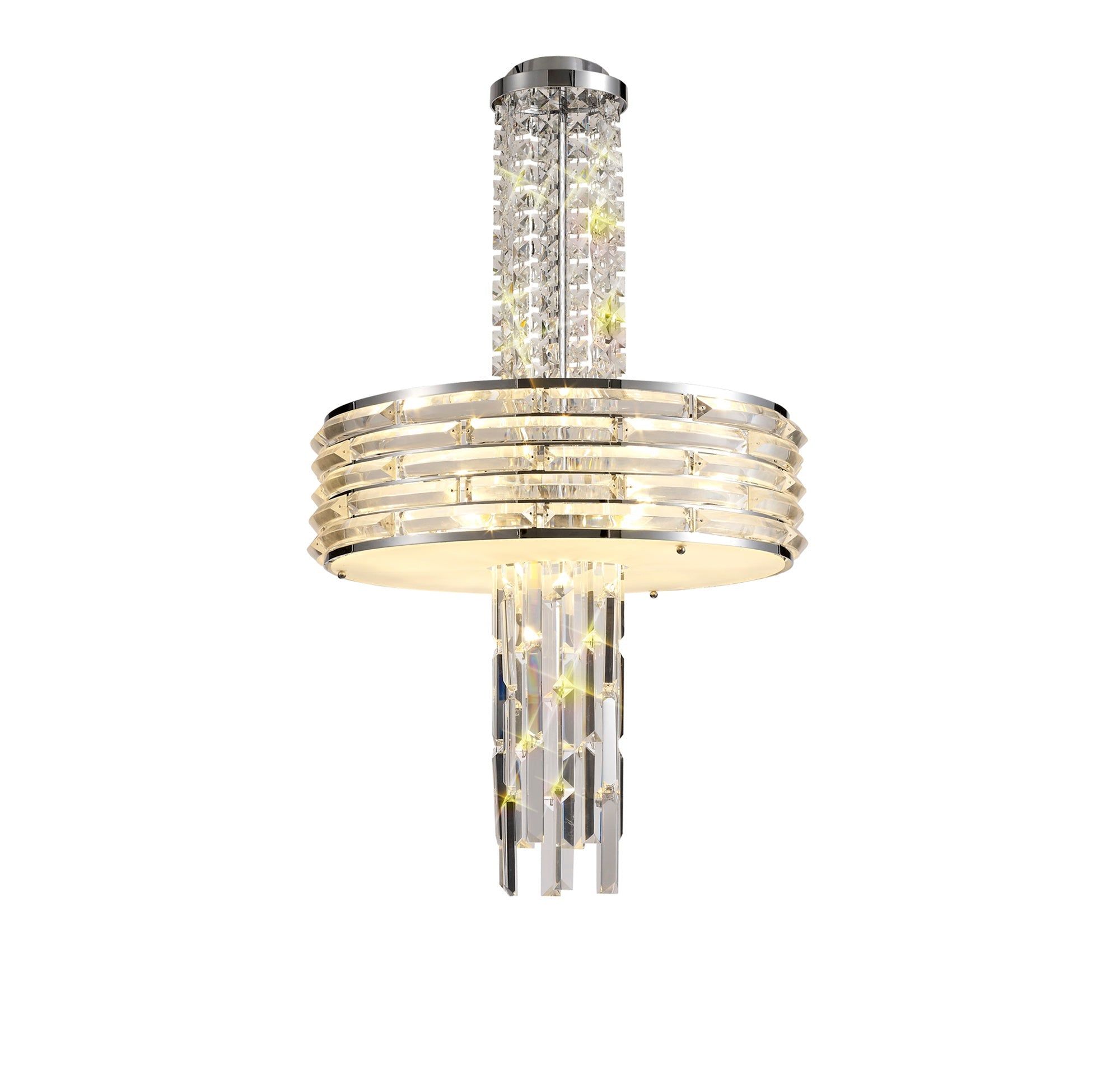 Cadwell Convertible Pendant/Semi Flush Ceiling Light Fixture - 7 x E14 Bulb Sockets - Polished Chrome & Crystal Design - Perfect for Dining Room, Bedroom, or Entryway Lighting