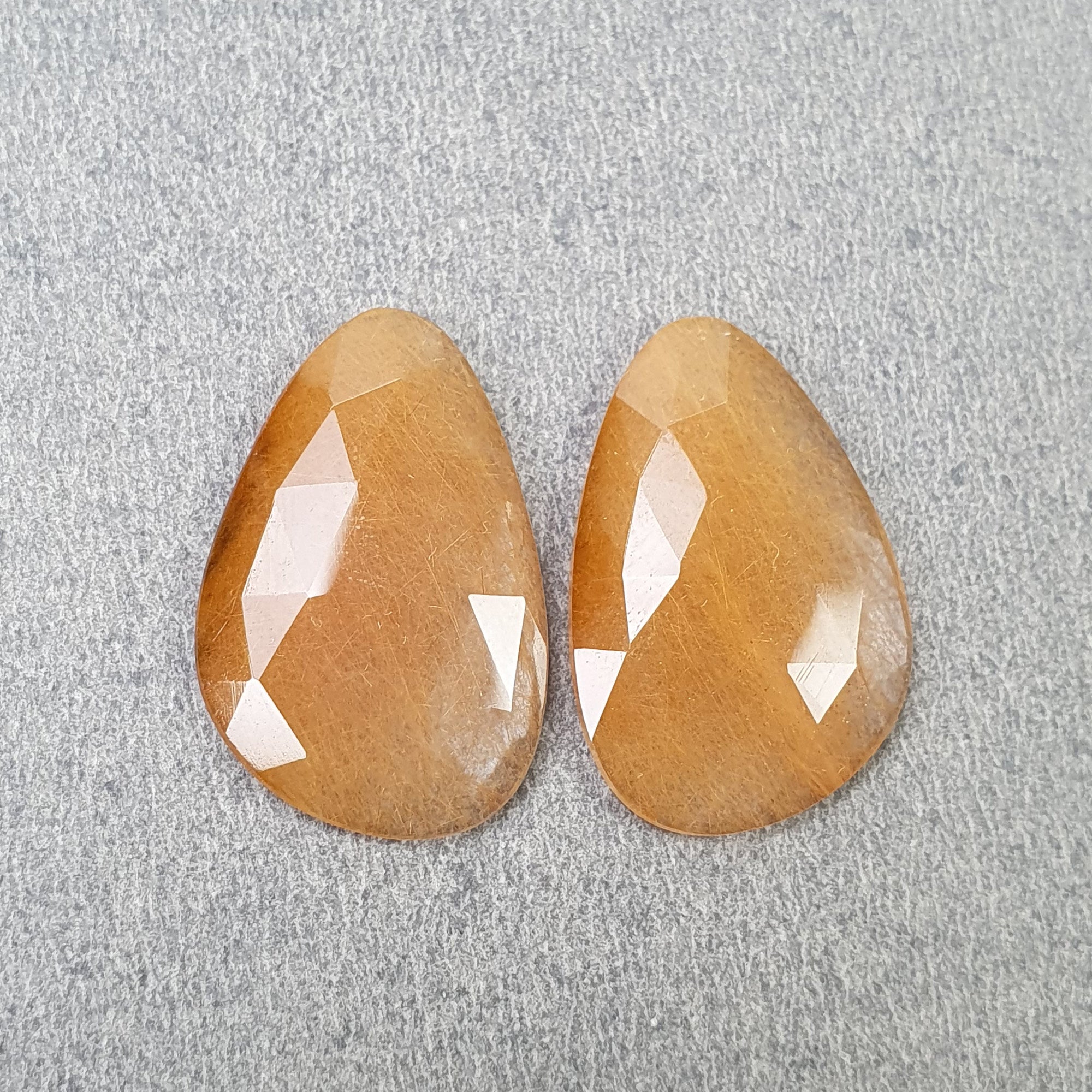 Natural Brown Rutile Quartz Gemstone Rose Cut - 26.30cts Untreated Unheated Rutile Pair (26x17mm) with Video | Jewelry Making, Healing Crystals & Collector's Specimen